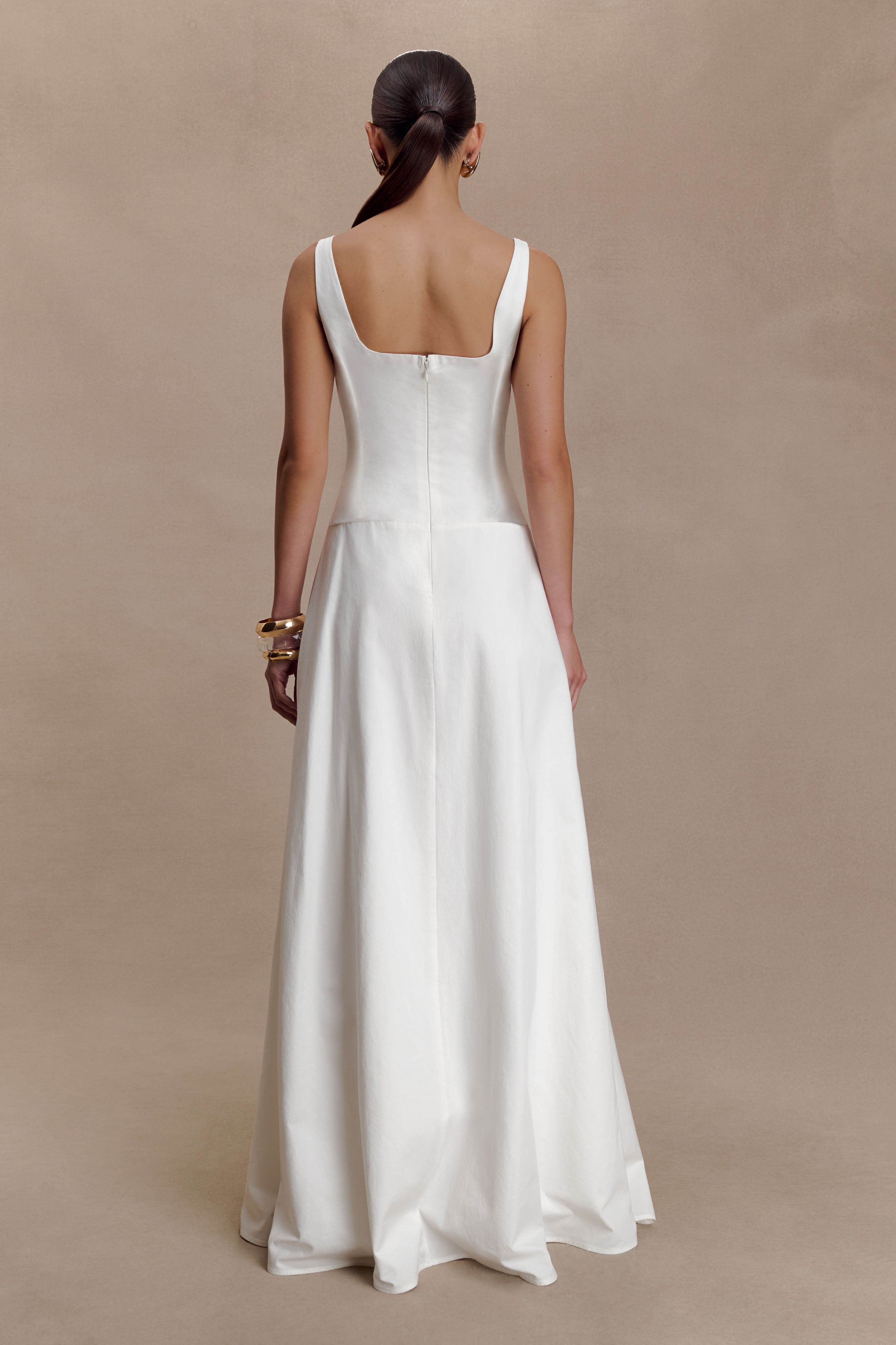 Salma Drop Waist Cotton Maxi Dress - White - Image 3