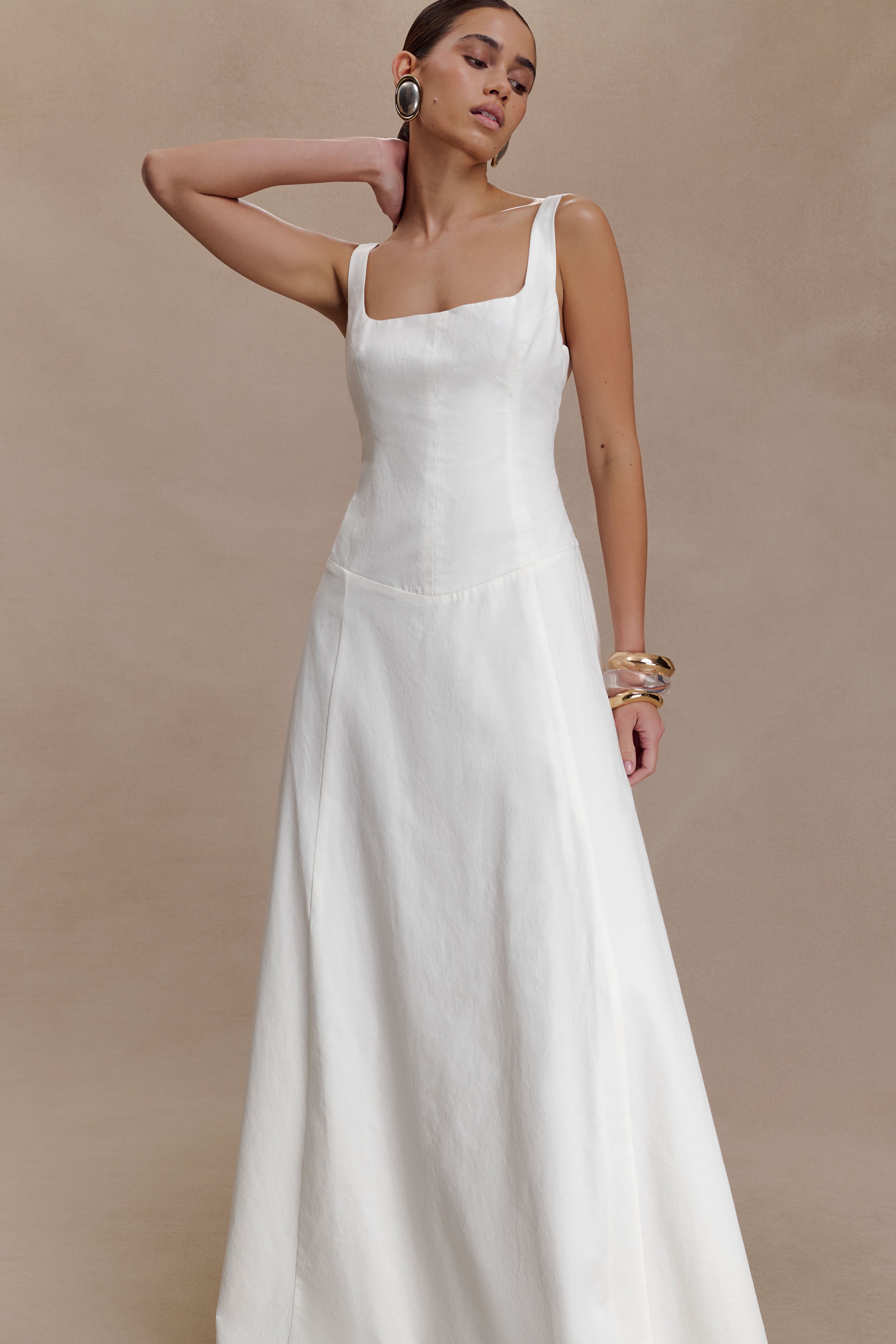 Salma Drop Waist Cotton Maxi Dress - White - Image 5