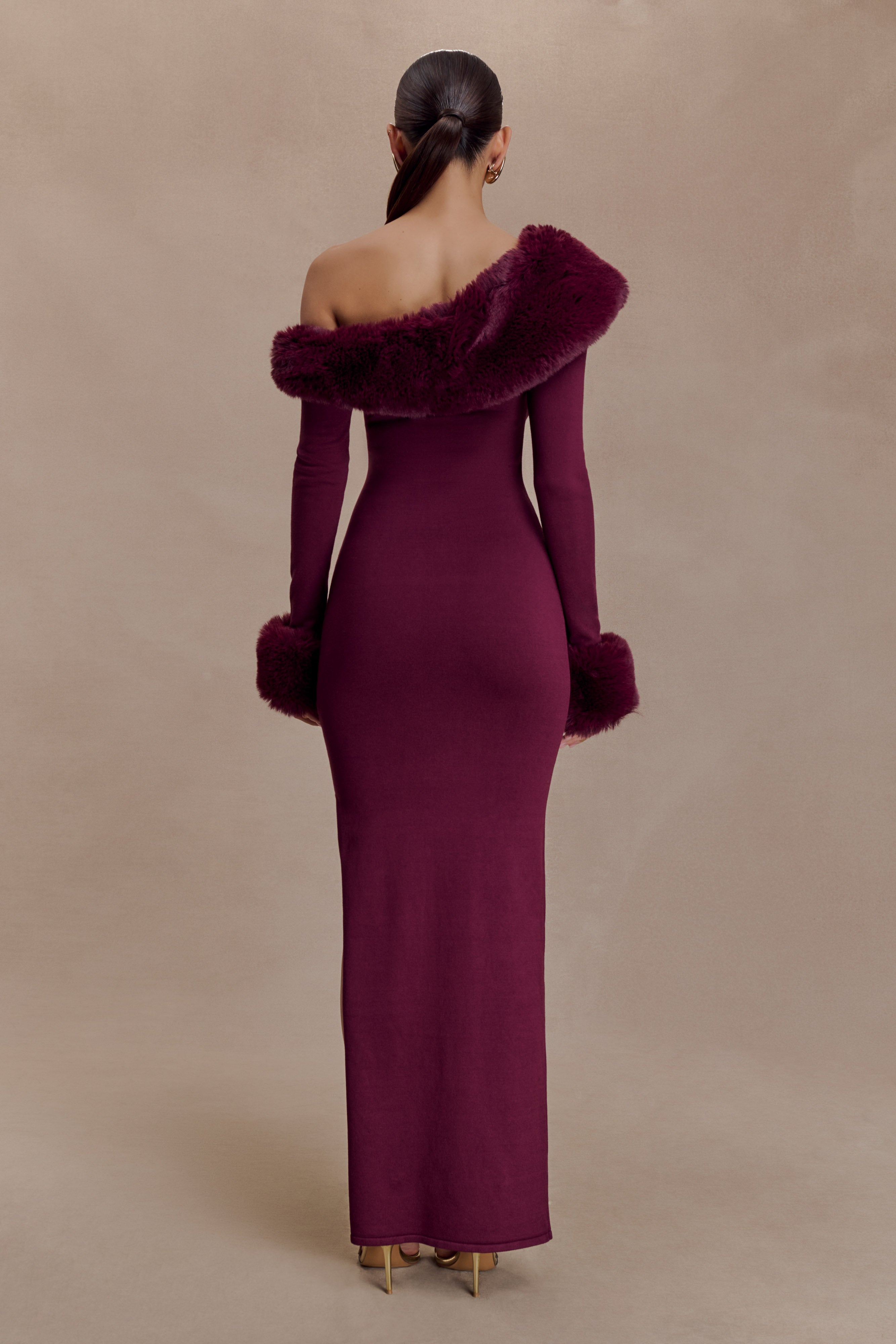 Alternative view of Karleigh Faux Fur Knit Maxi Dress - Plum