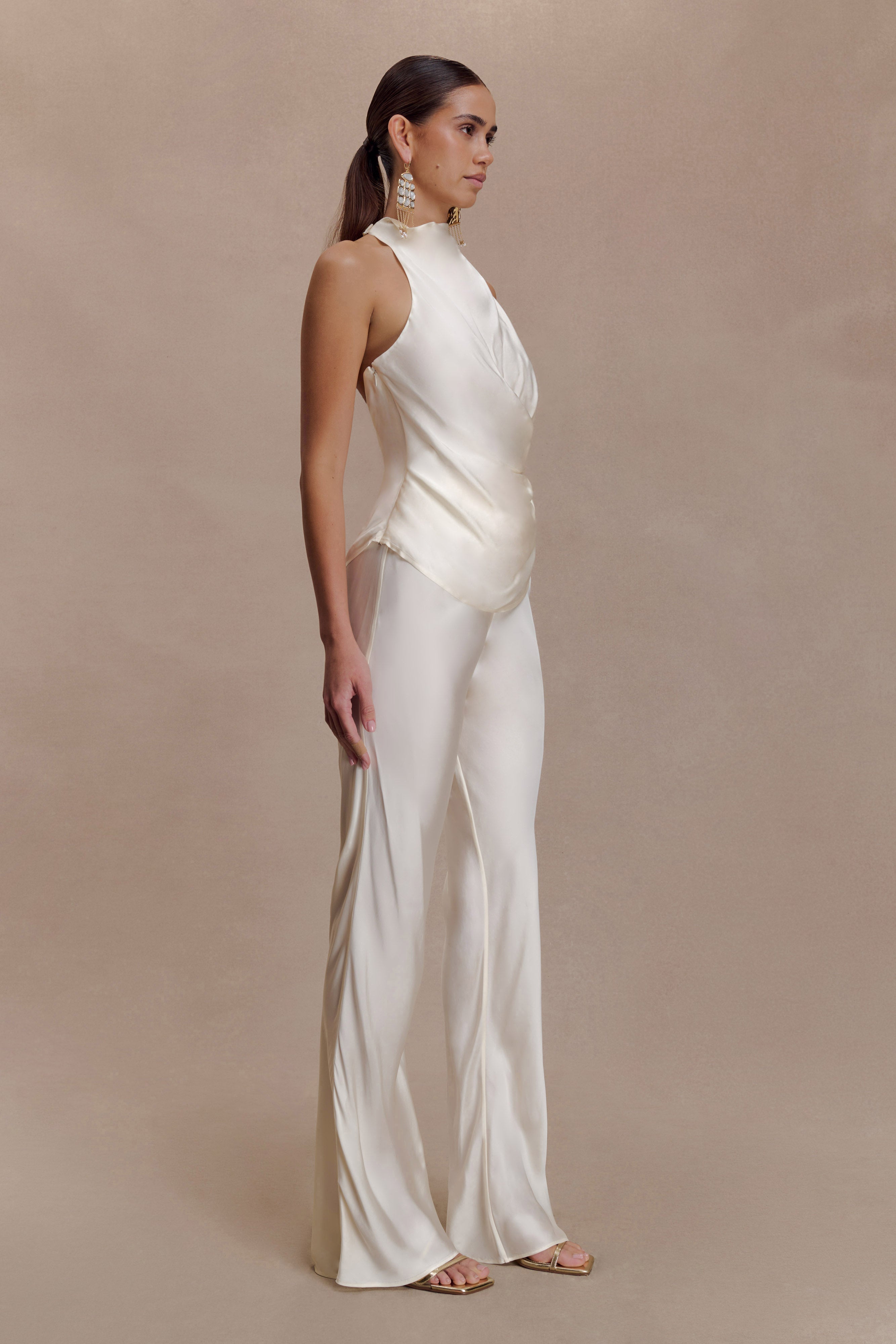 Bianca Satin Halter Top - Ivory - Image 5