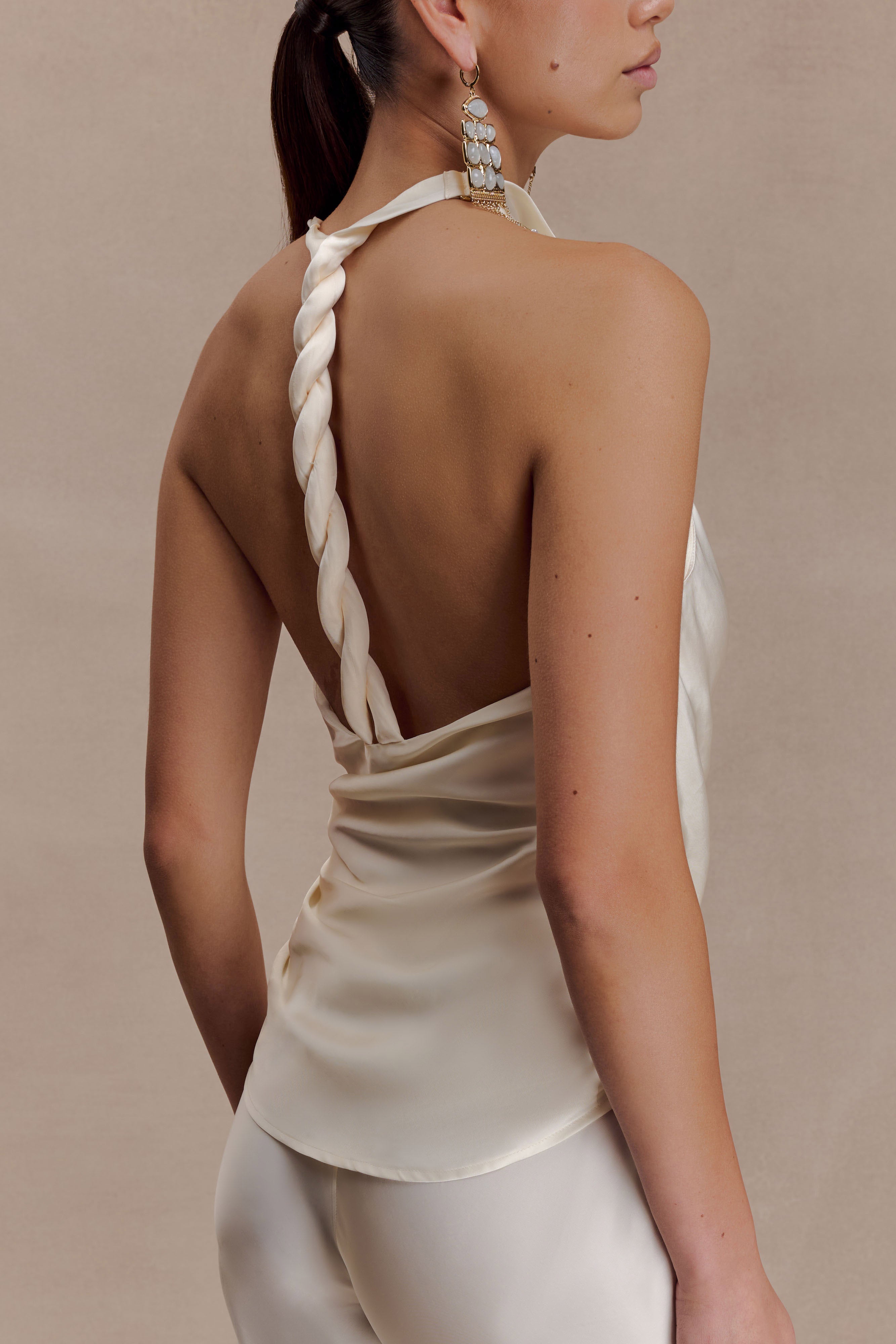 Bianca Satin Halter Top - Ivory - Image 4