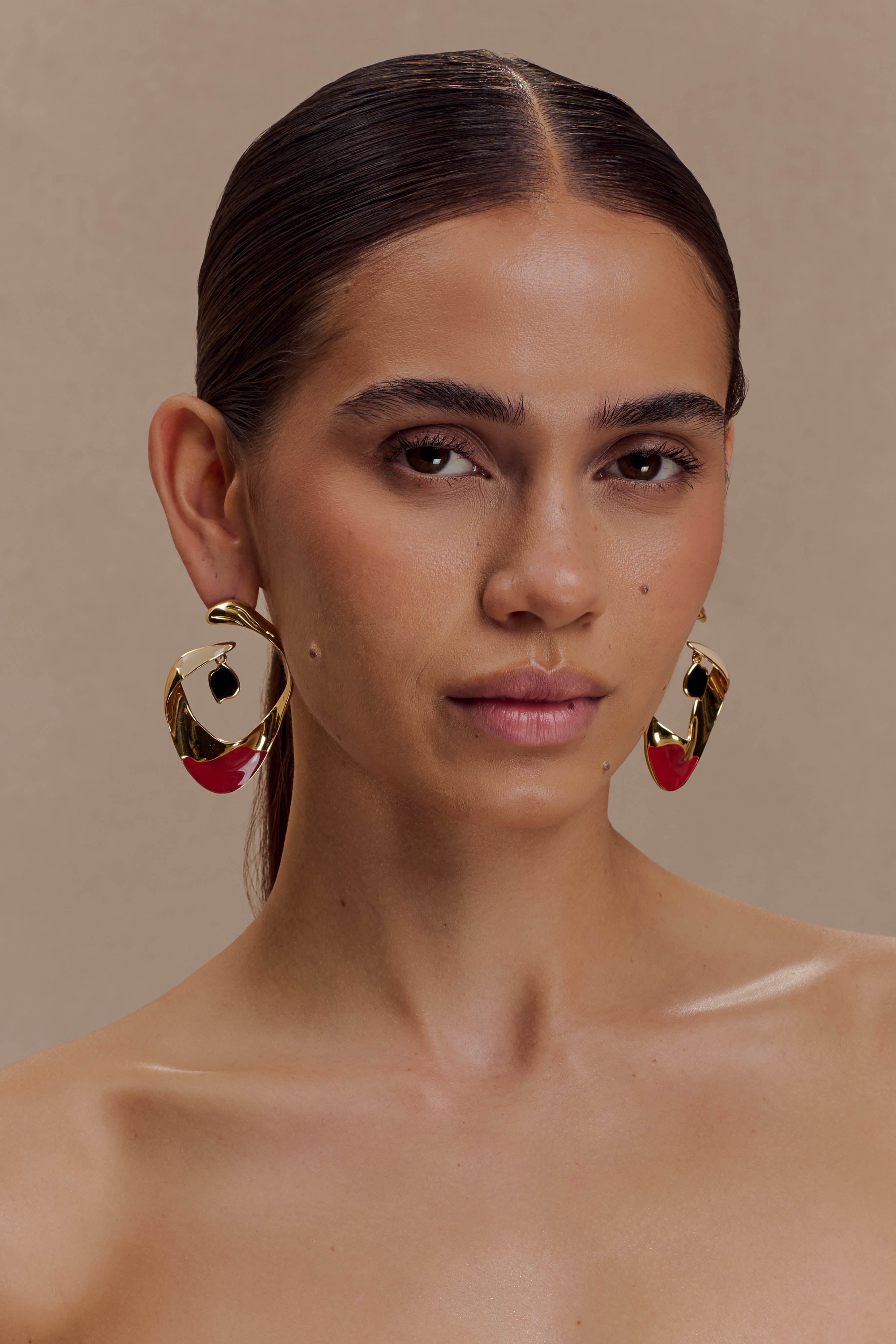 Marna Large Hoop Earrings With Stones - Gold - Image 4