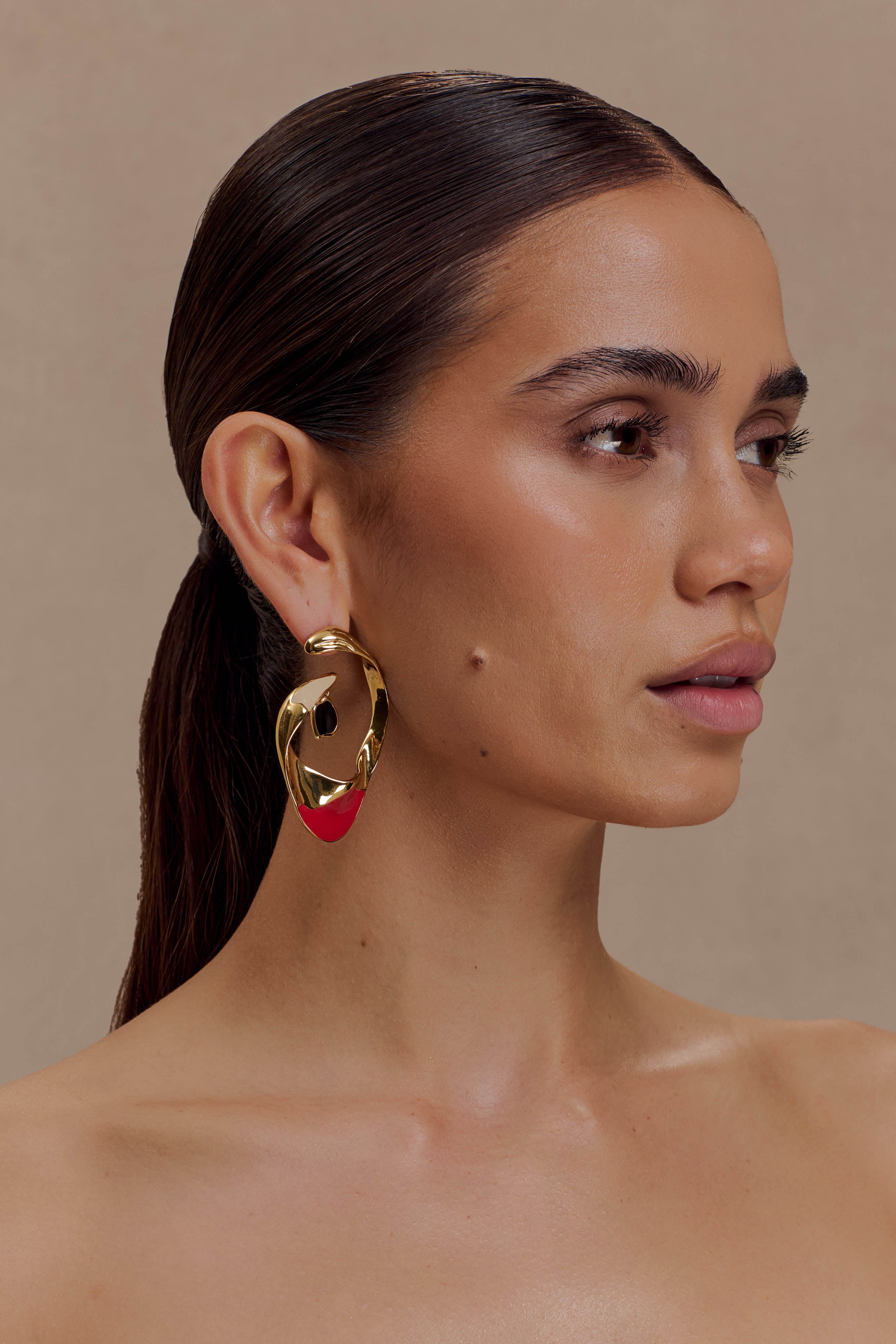 Alternative view of Marna Large Hoop Earrings With Stones - Gold