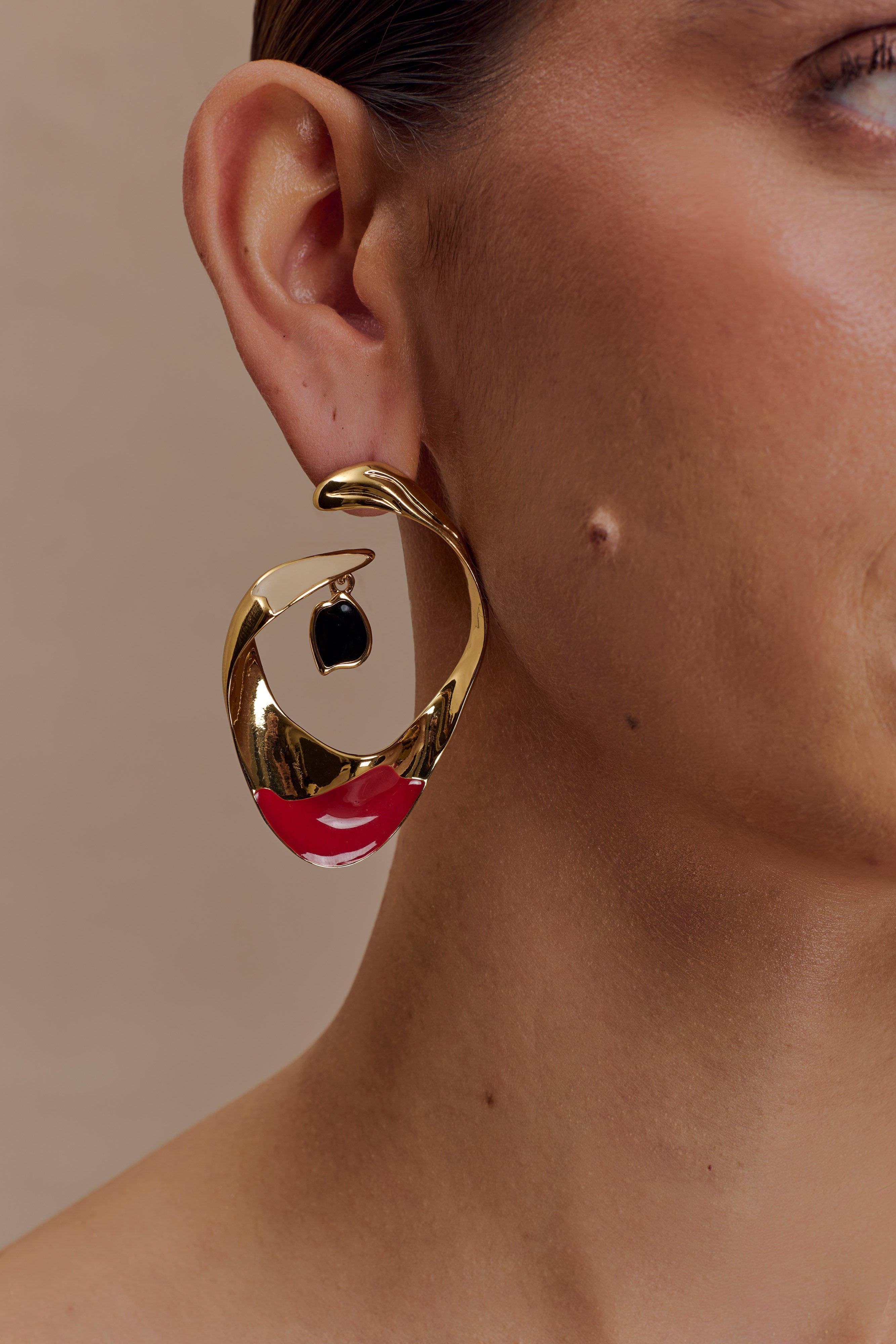 Marna Large Hoop Earrings With Stones - Gold - Image 3