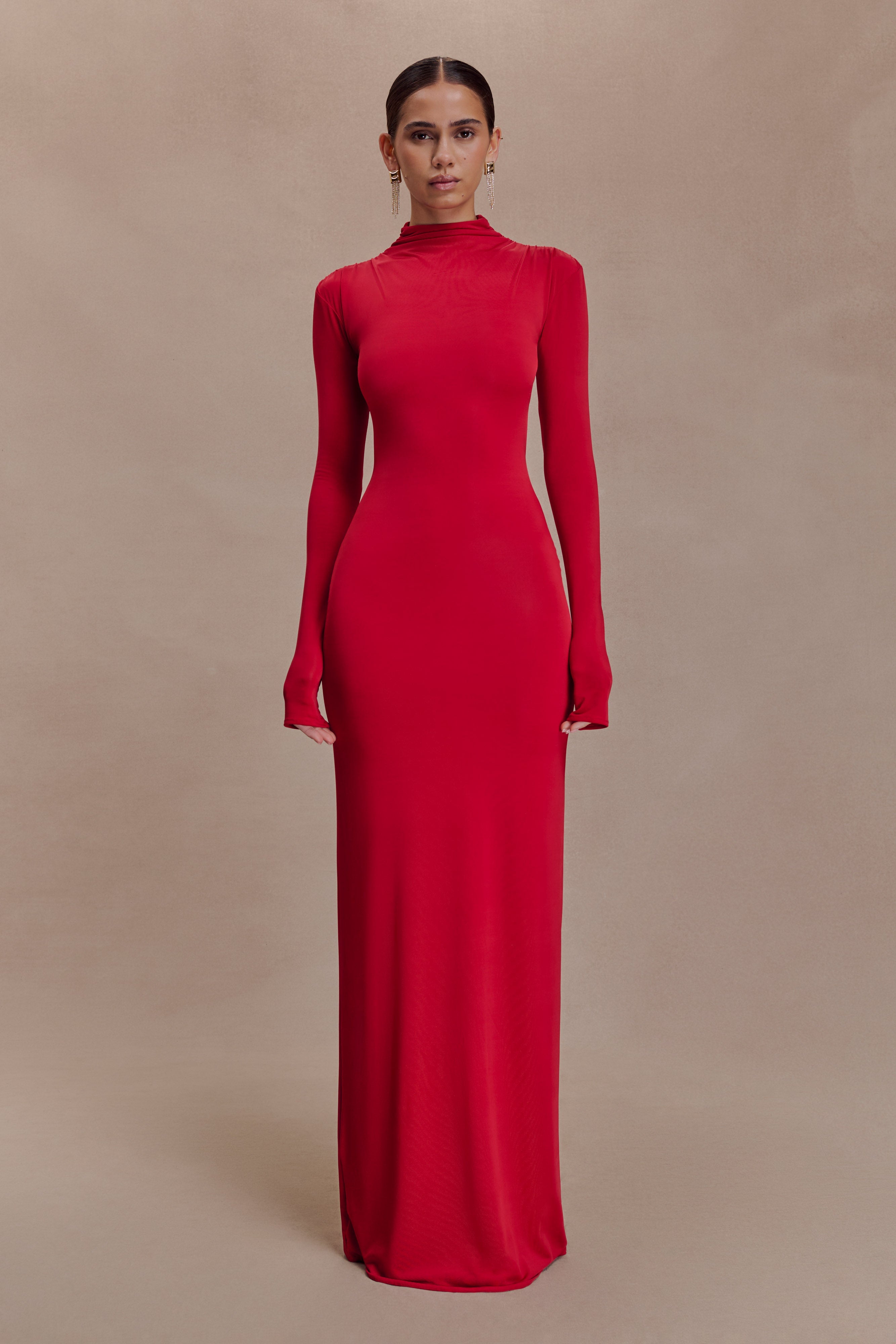 Kiyah Slinky Cut Out Maxi Dress - Red - Image 3
