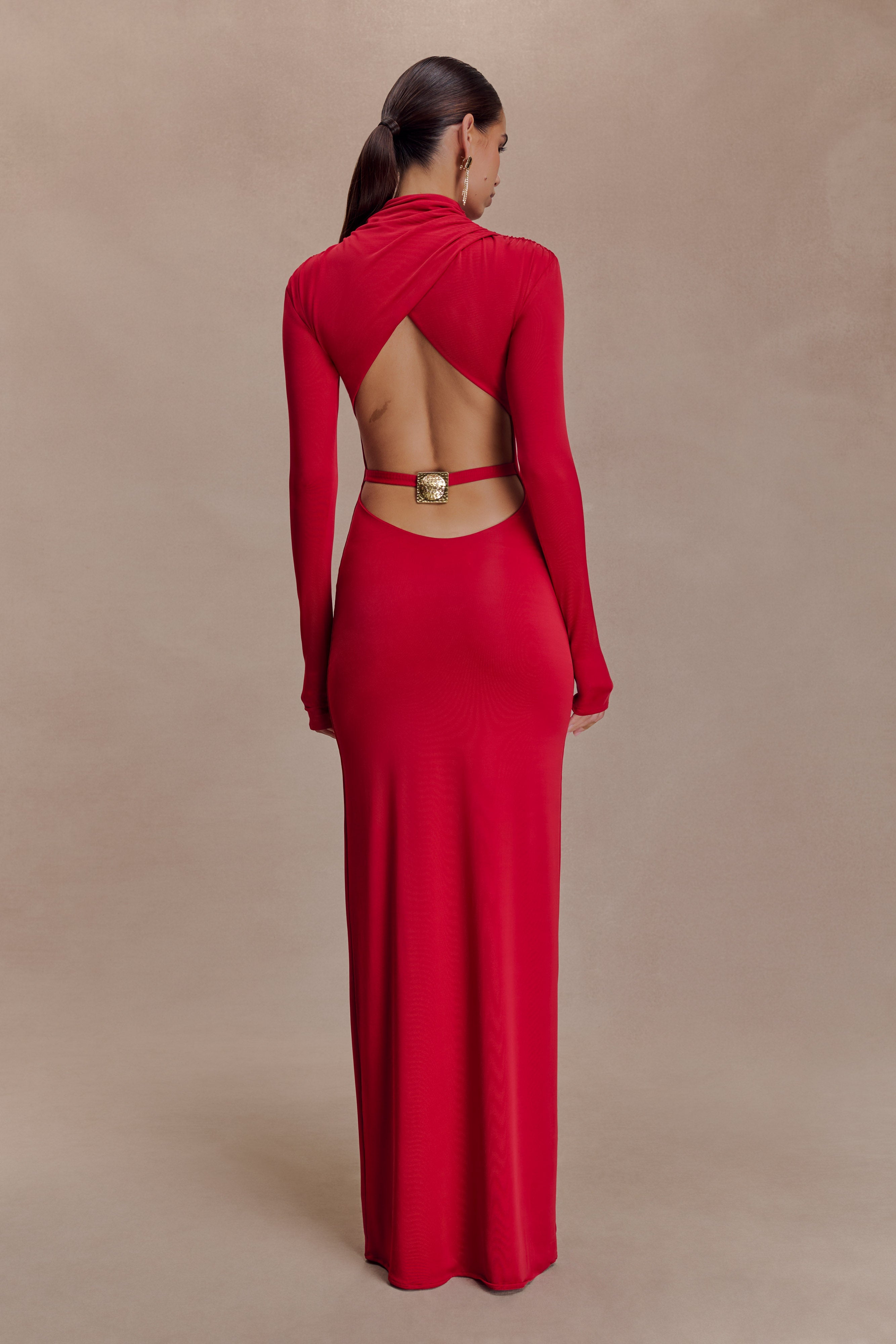 Kiyah Slinky Cut Out Maxi Dress - Red - Image 4