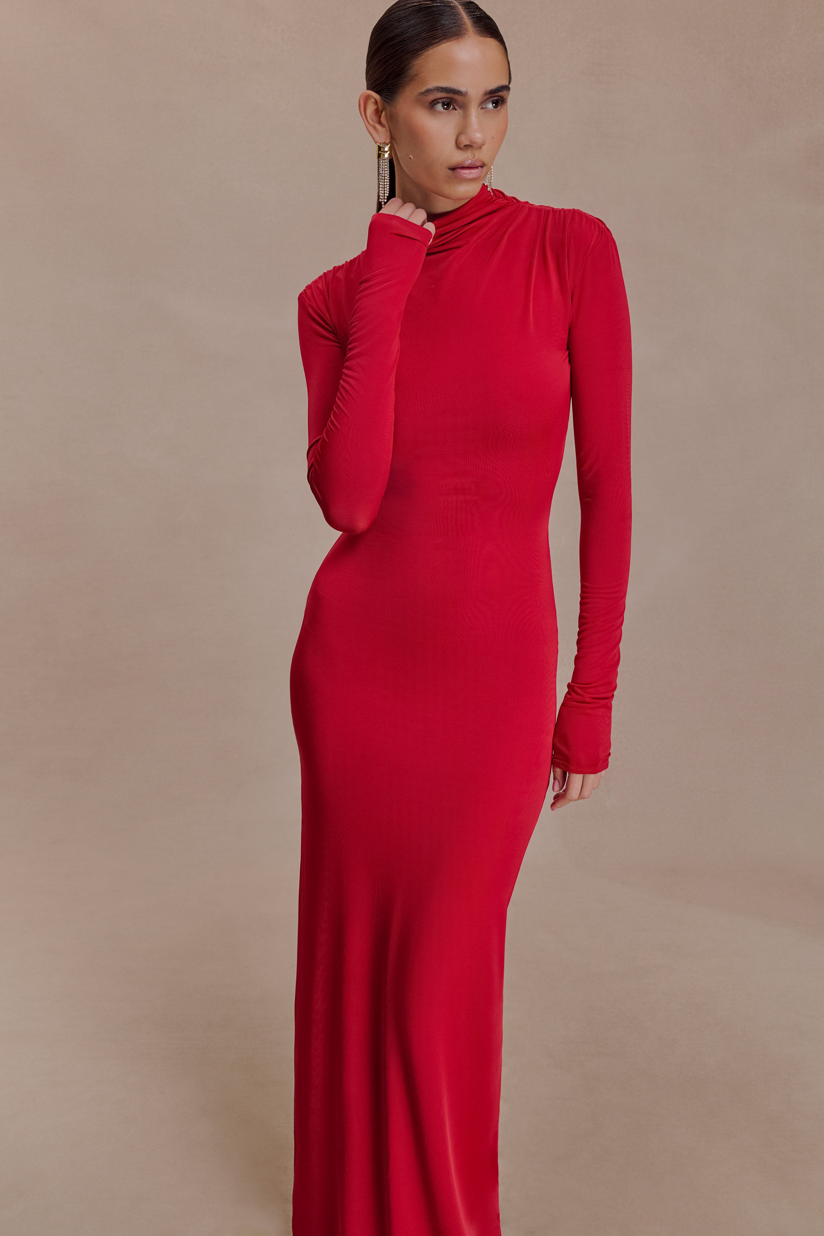 Kiyah Slinky Cut Out Maxi Dress - Red - Image 6