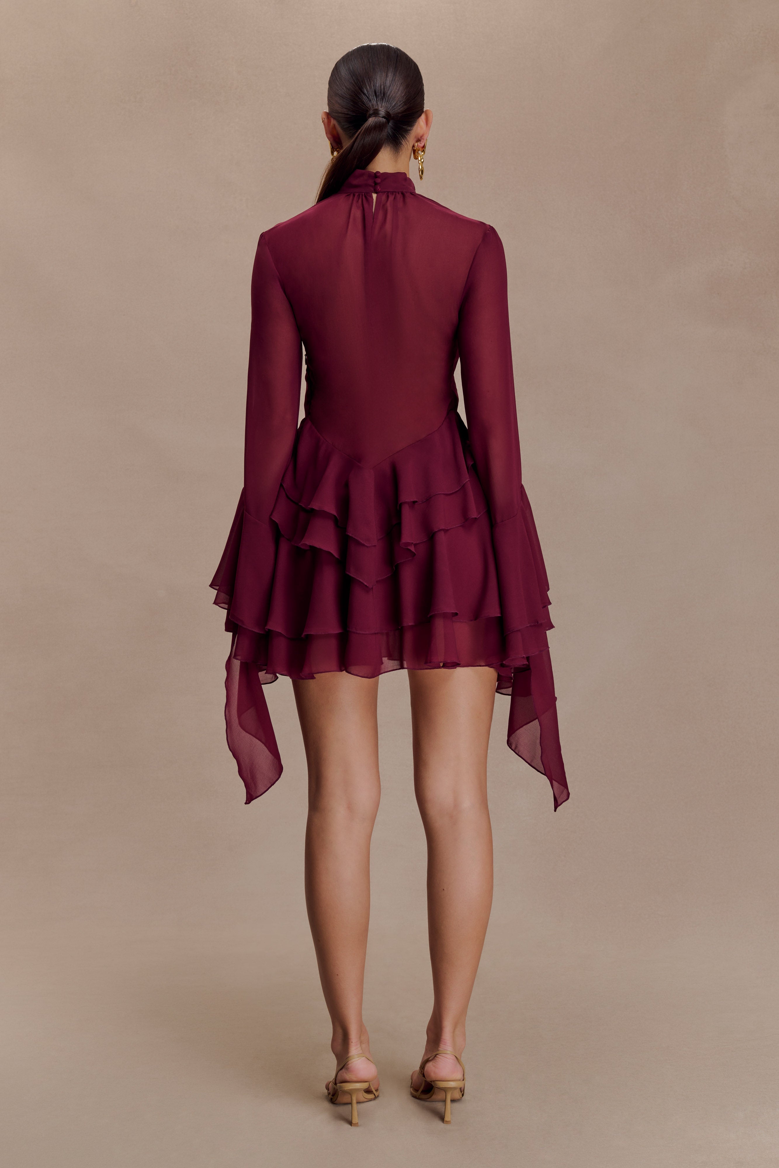 Alternative view of Nimah Chiffon Ruffle Mini Dress - Wine