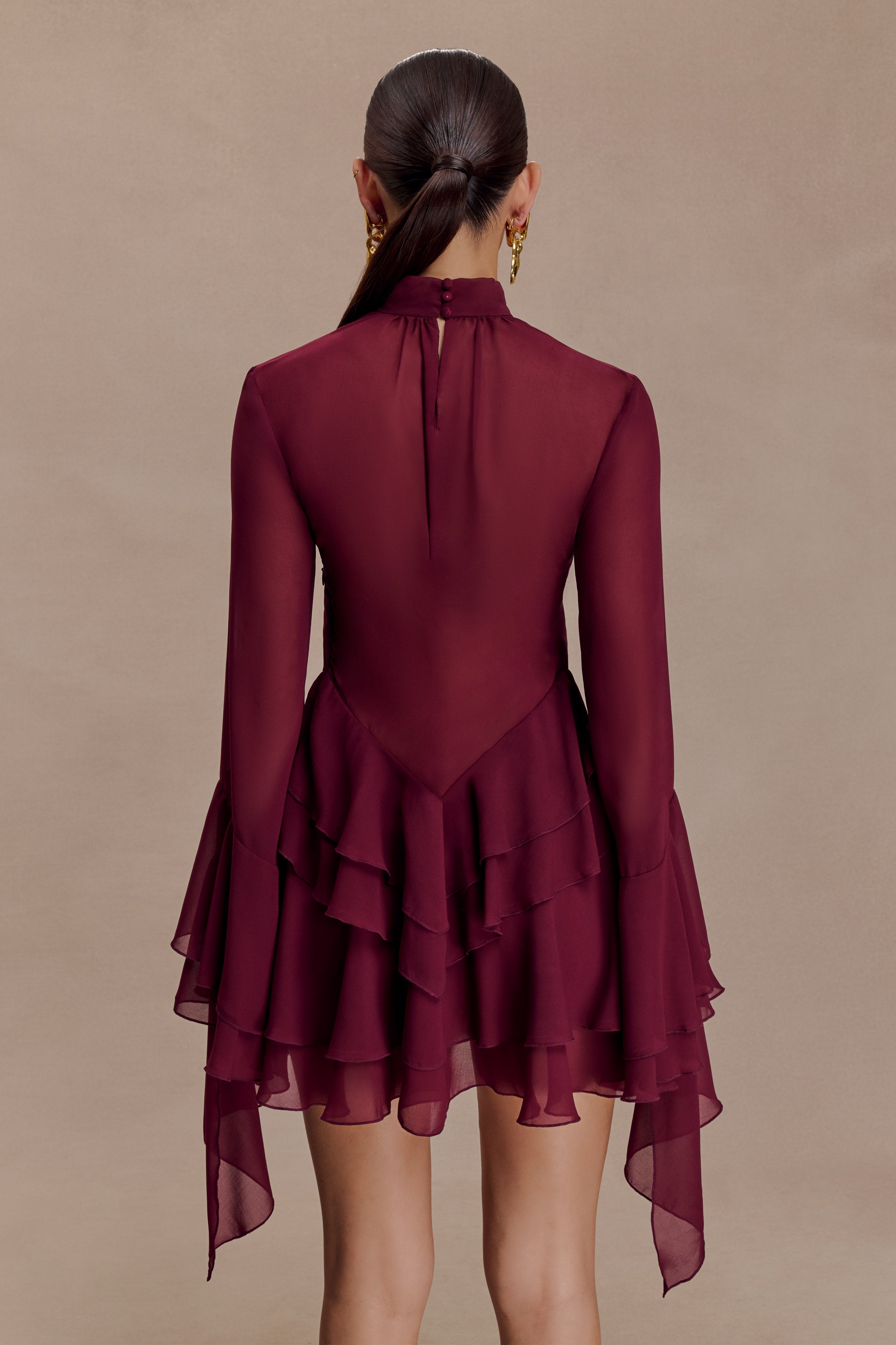 Nimah Chiffon Ruffle Mini Dress - Wine - Image 6