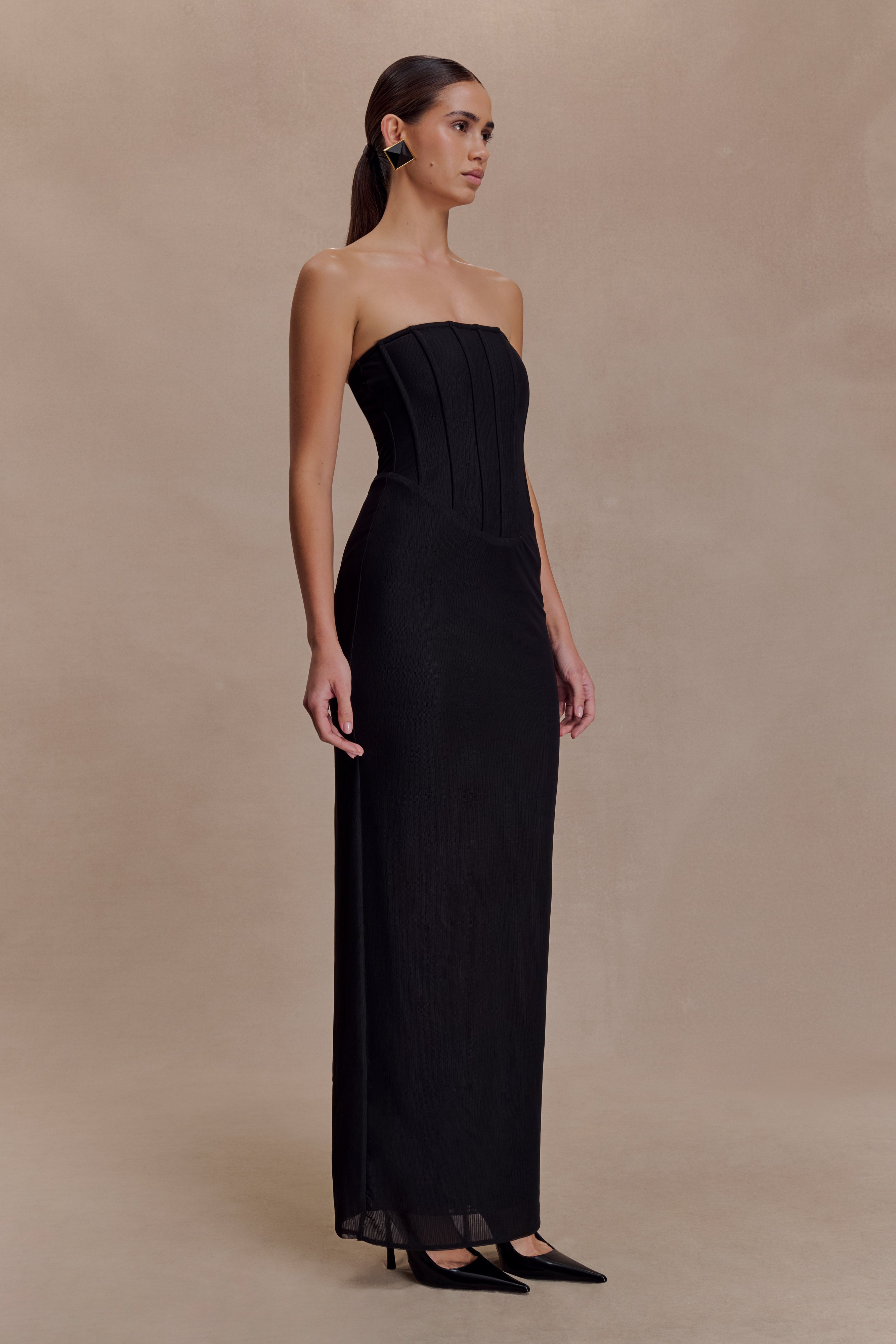 Gemma Strapless Mesh Maxi Dress - Black - Image 3