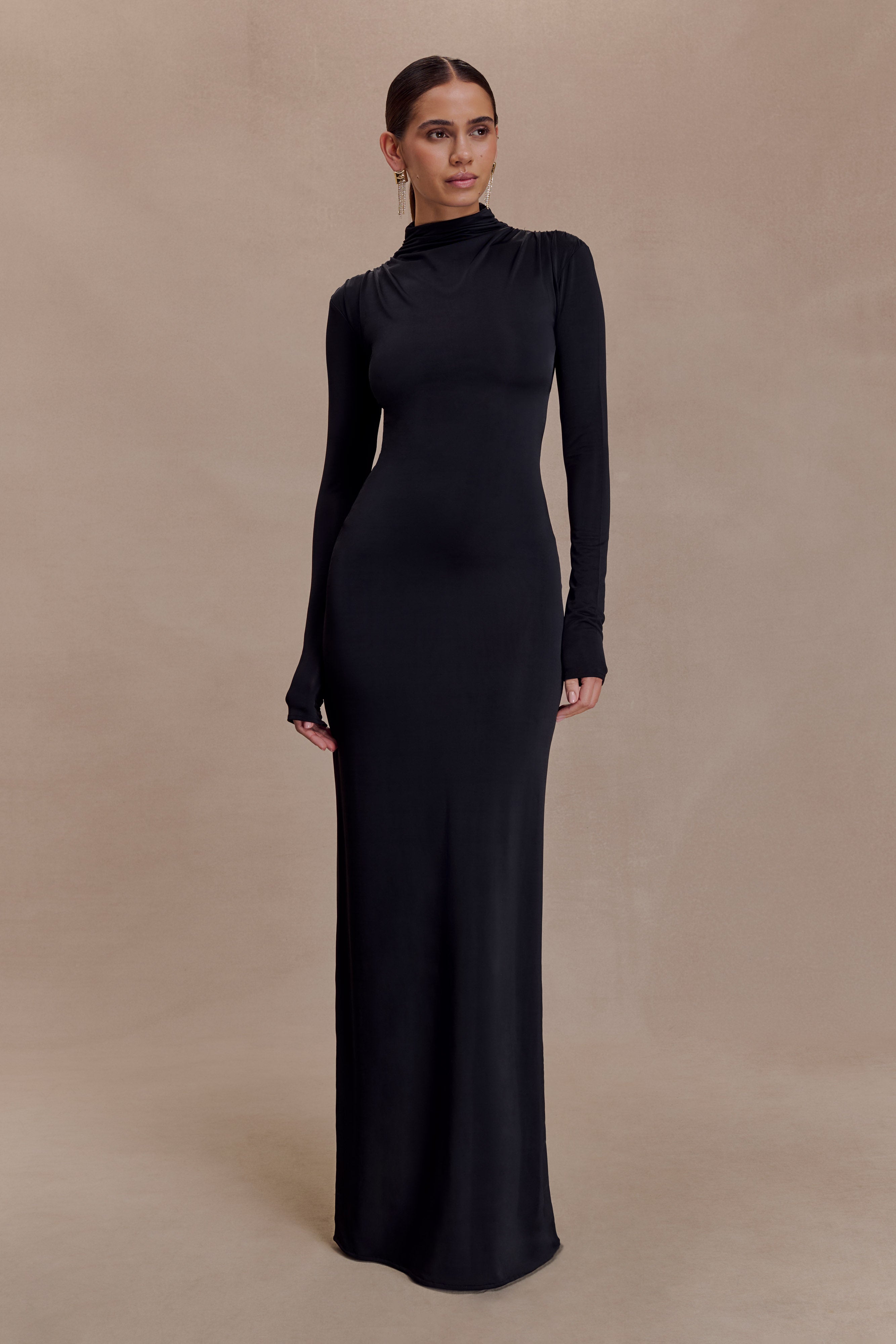 Kiyah Slinky Cut Out Maxi Dress - Black - Image 2