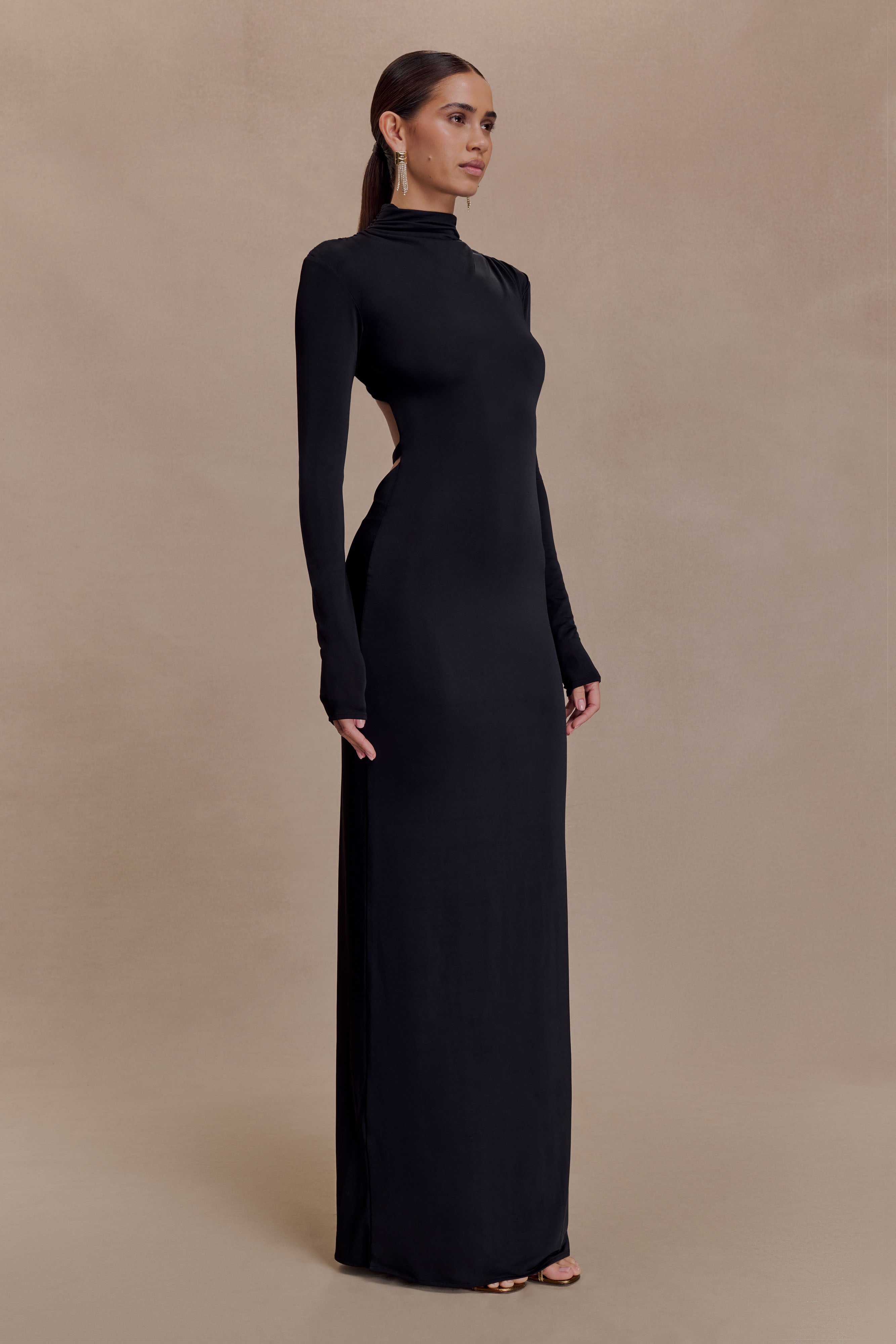 Kiyah Slinky Cut Out Maxi Dress - Black - Image 4