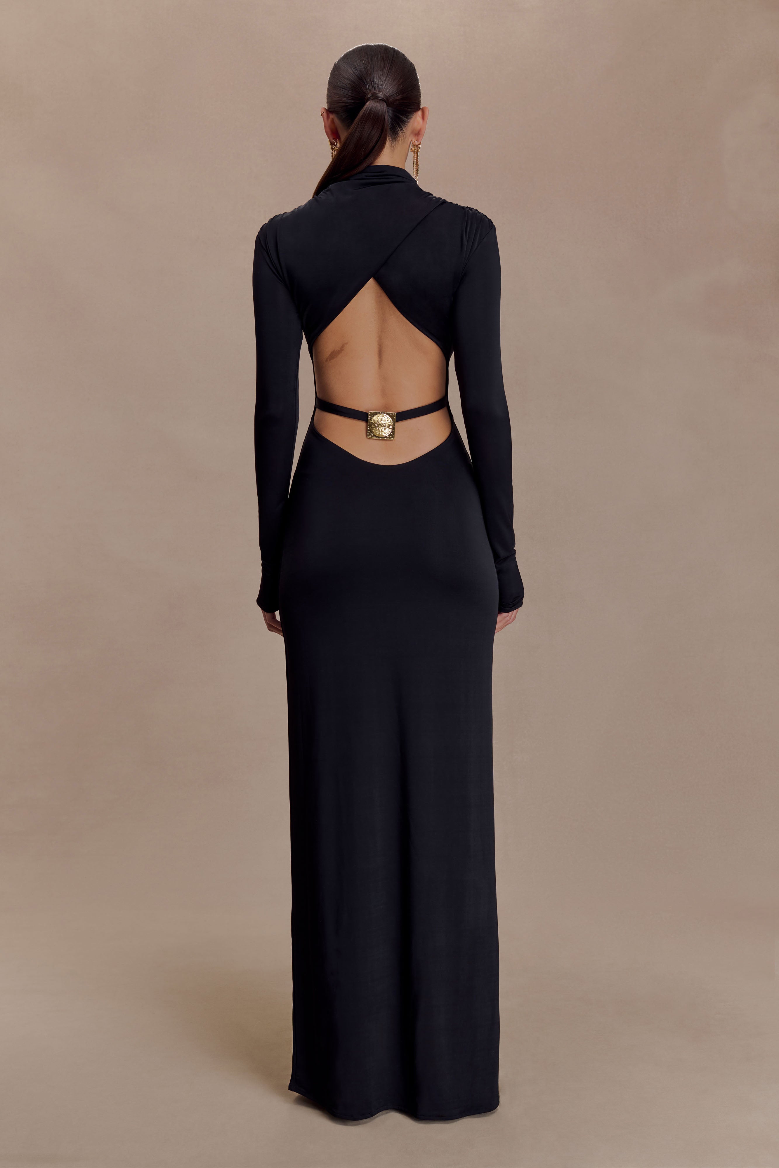 Kiyah Slinky Cut Out Maxi Dress - Black - Image 3