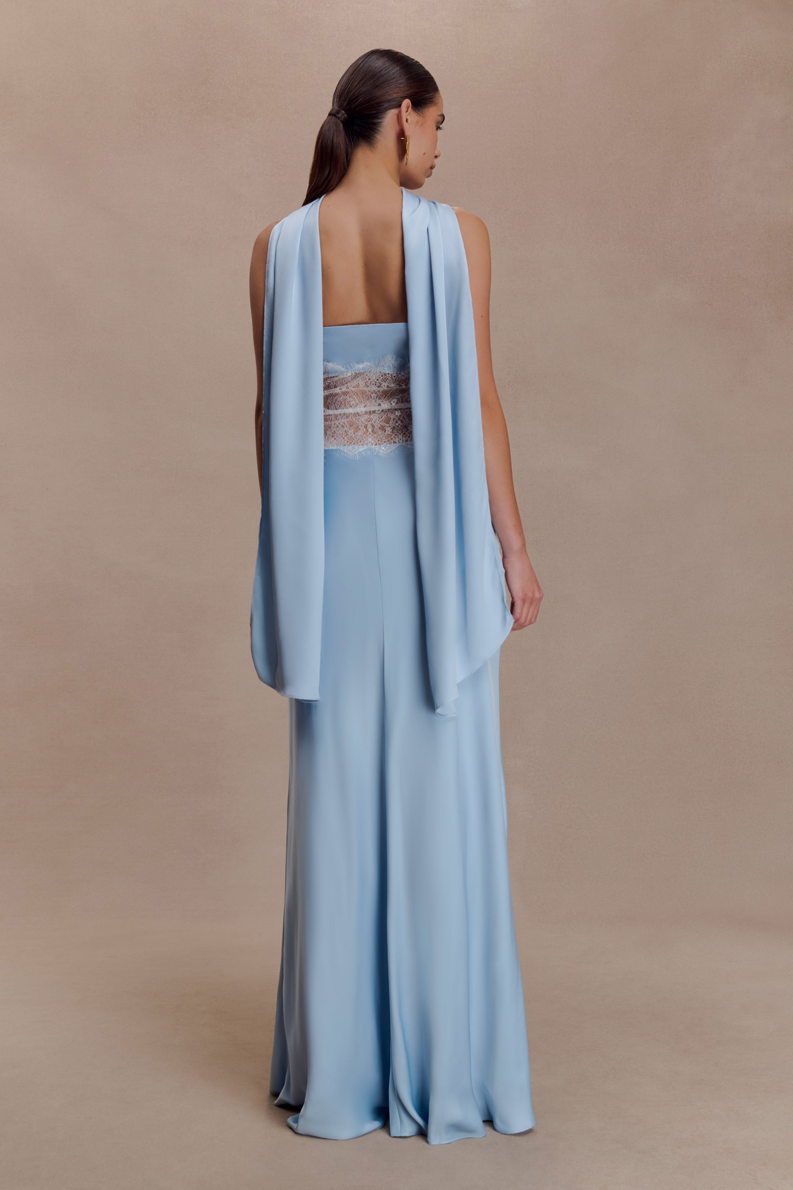 Alternative view of Pilar Strapless Satin And Lace Maxi Dress - Cornflower Blue