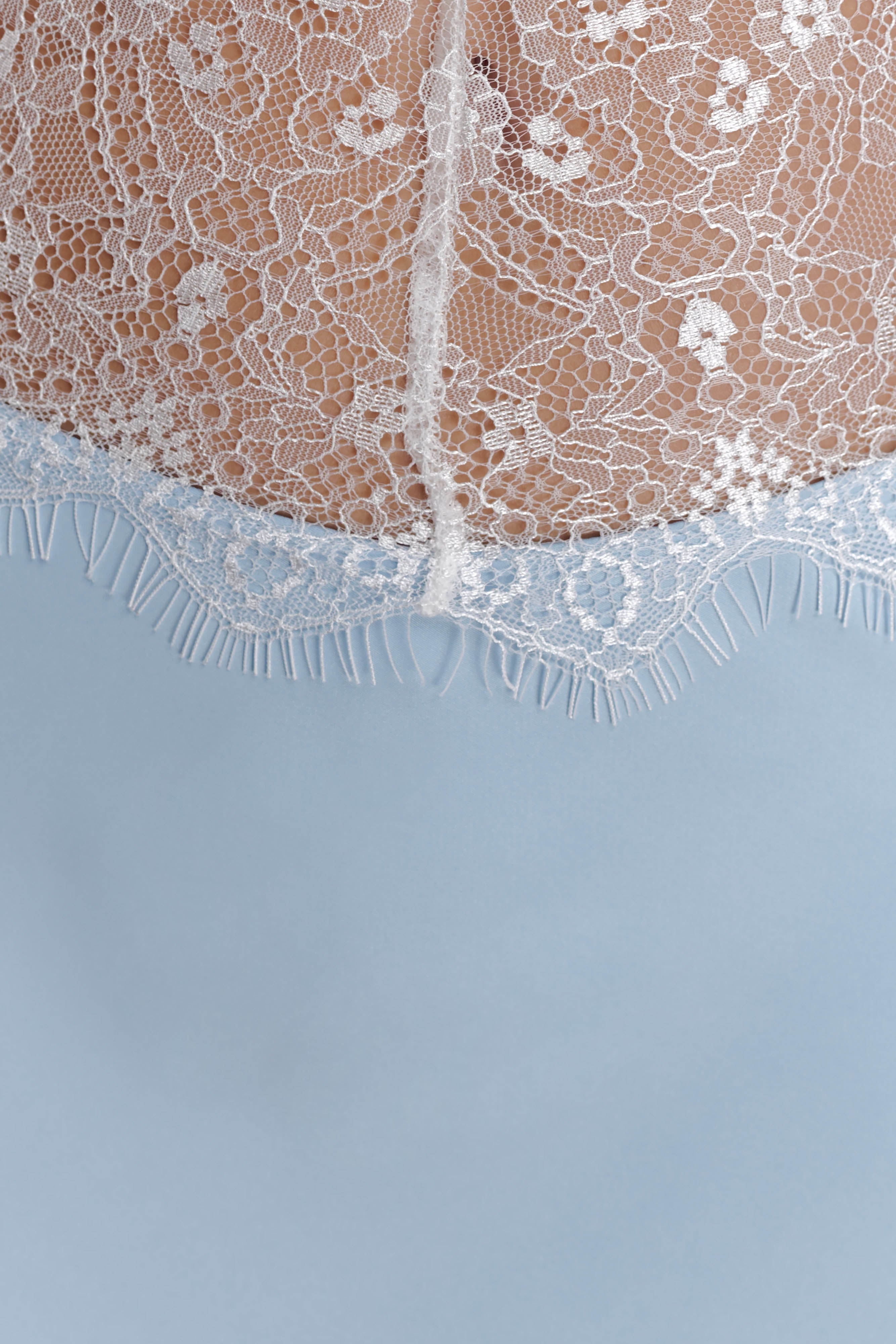 Pilar Strapless Satin And Lace Maxi Dress - Cornflower Blue - Image 4