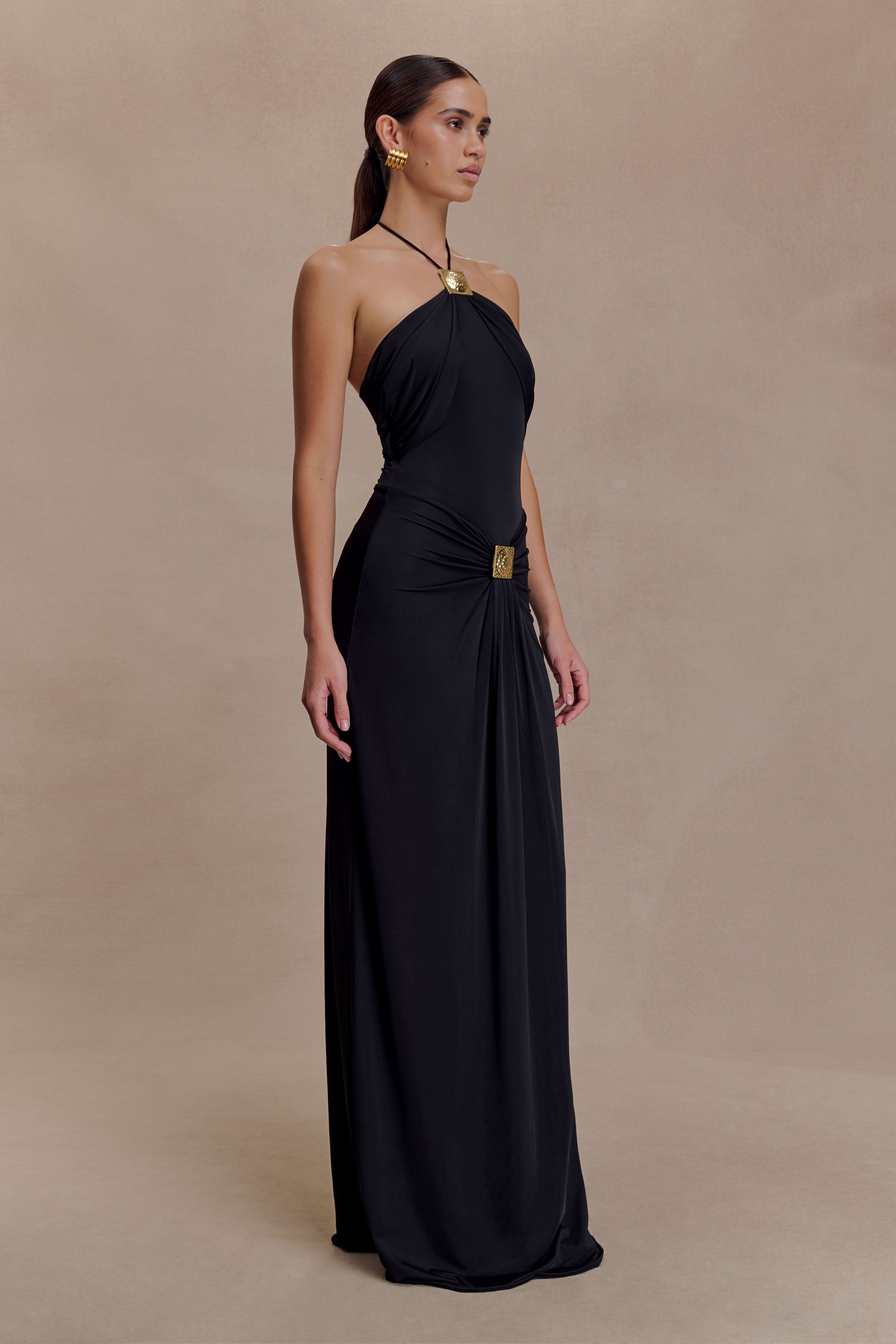Quincy Halter Maxi Dress With Hardware - Black - Image 3