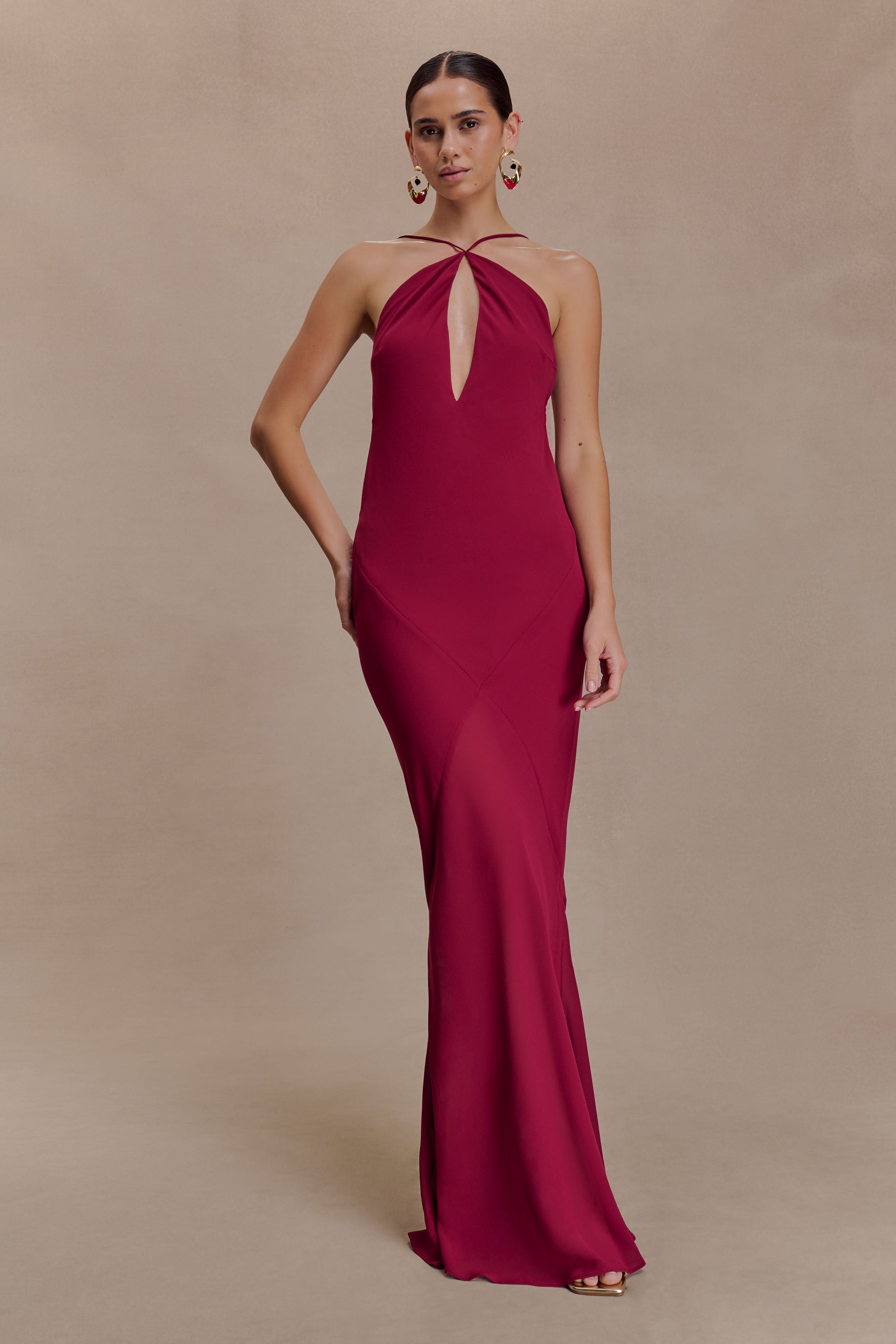 Nerea Slip Halter Maxi Dress - Cherry Red - Image 5