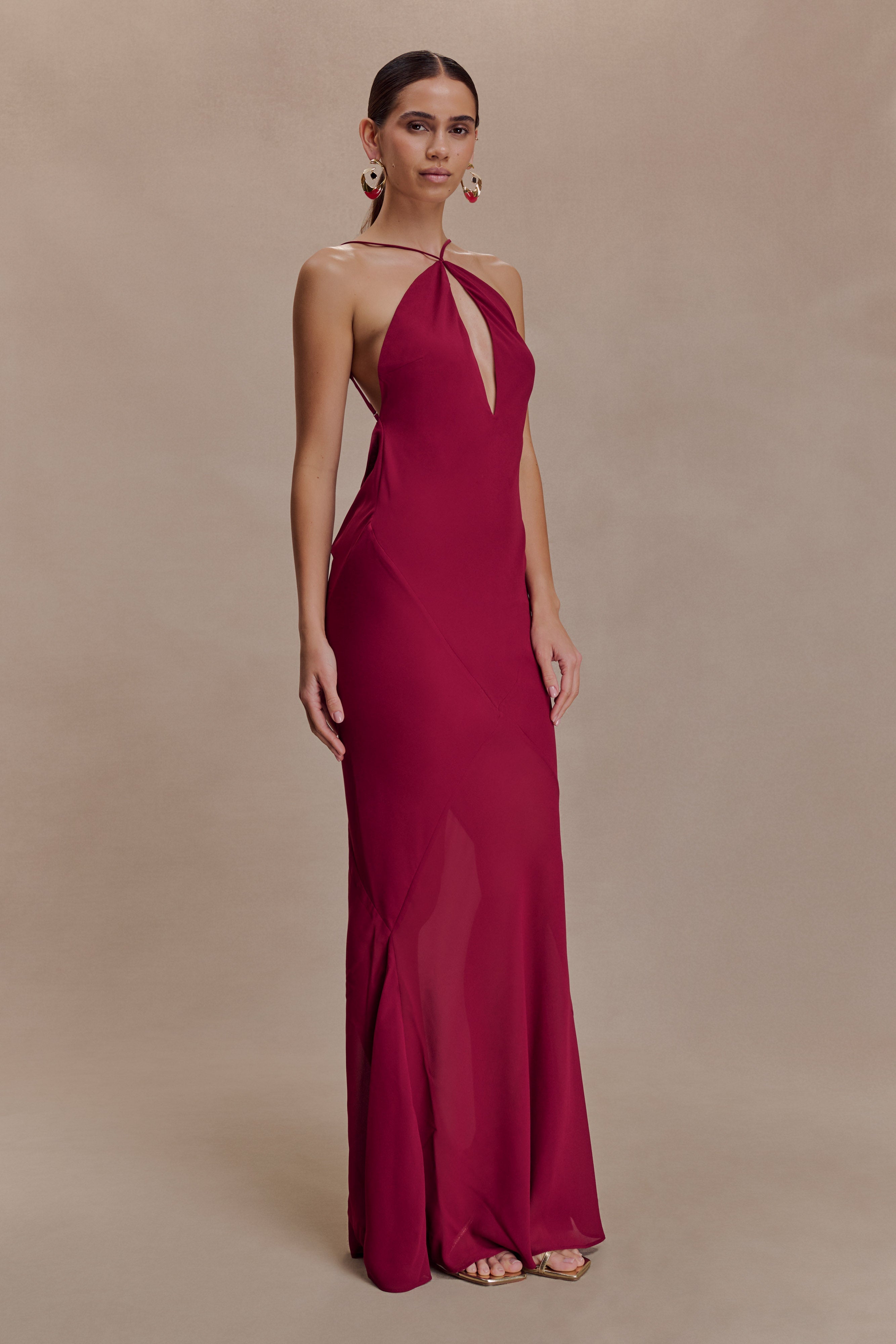 Nerea Slip Halter Maxi Dress - Cherry Red - Image 4