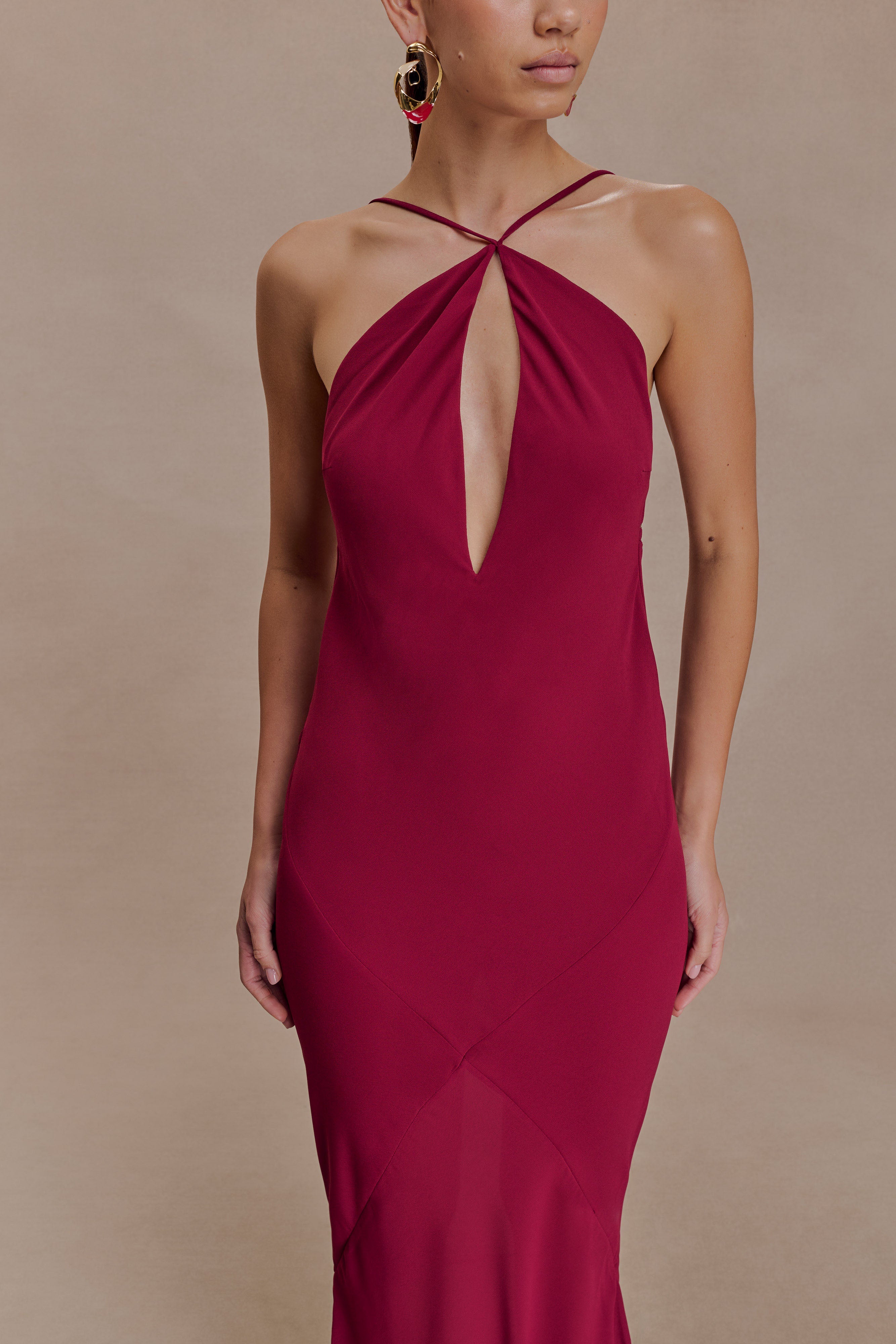 Nerea Slip Halter Maxi Dress - Cherry Red - Image 6