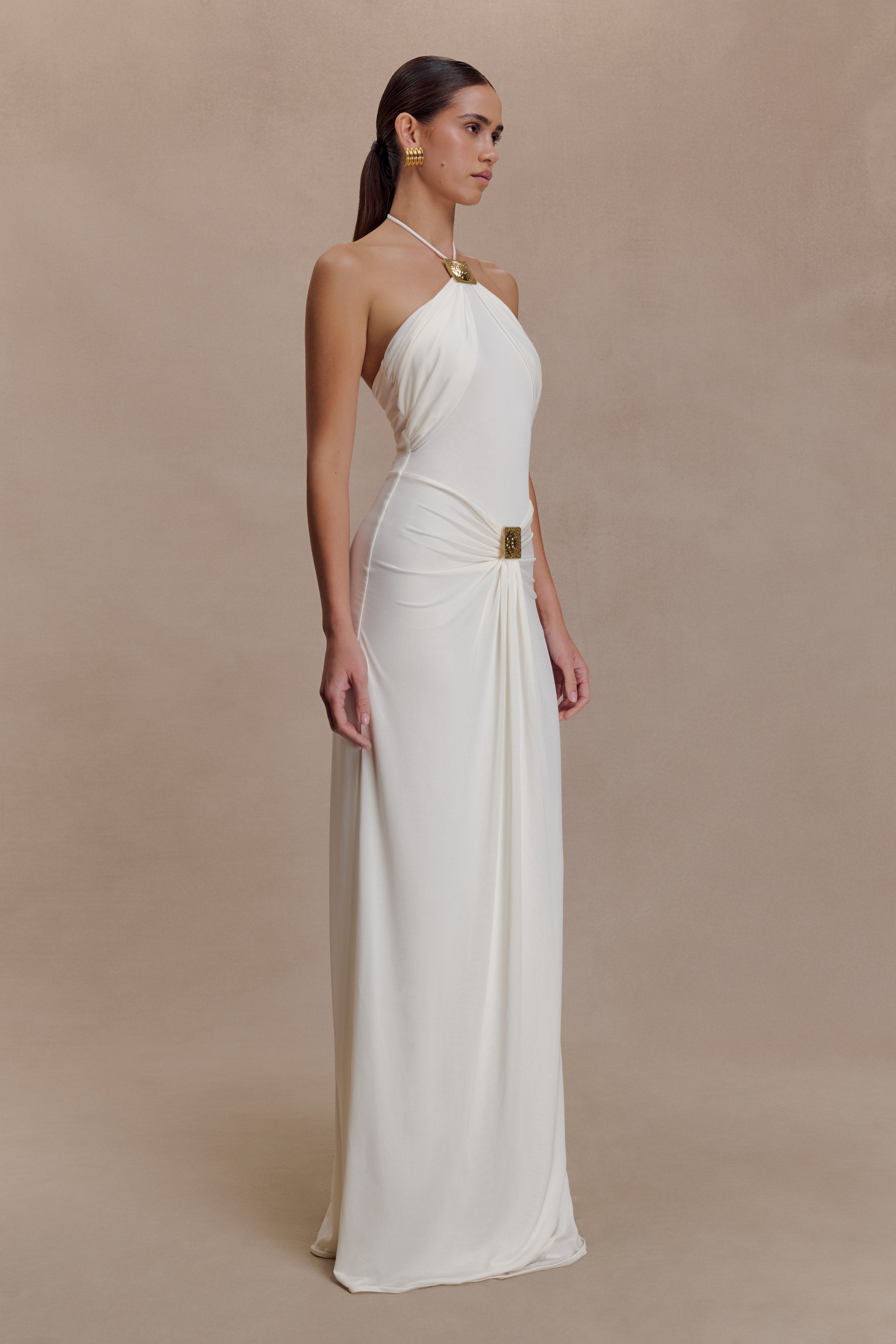 Quincy Halter Maxi Dress With Hardware - Ivory - Image 3
