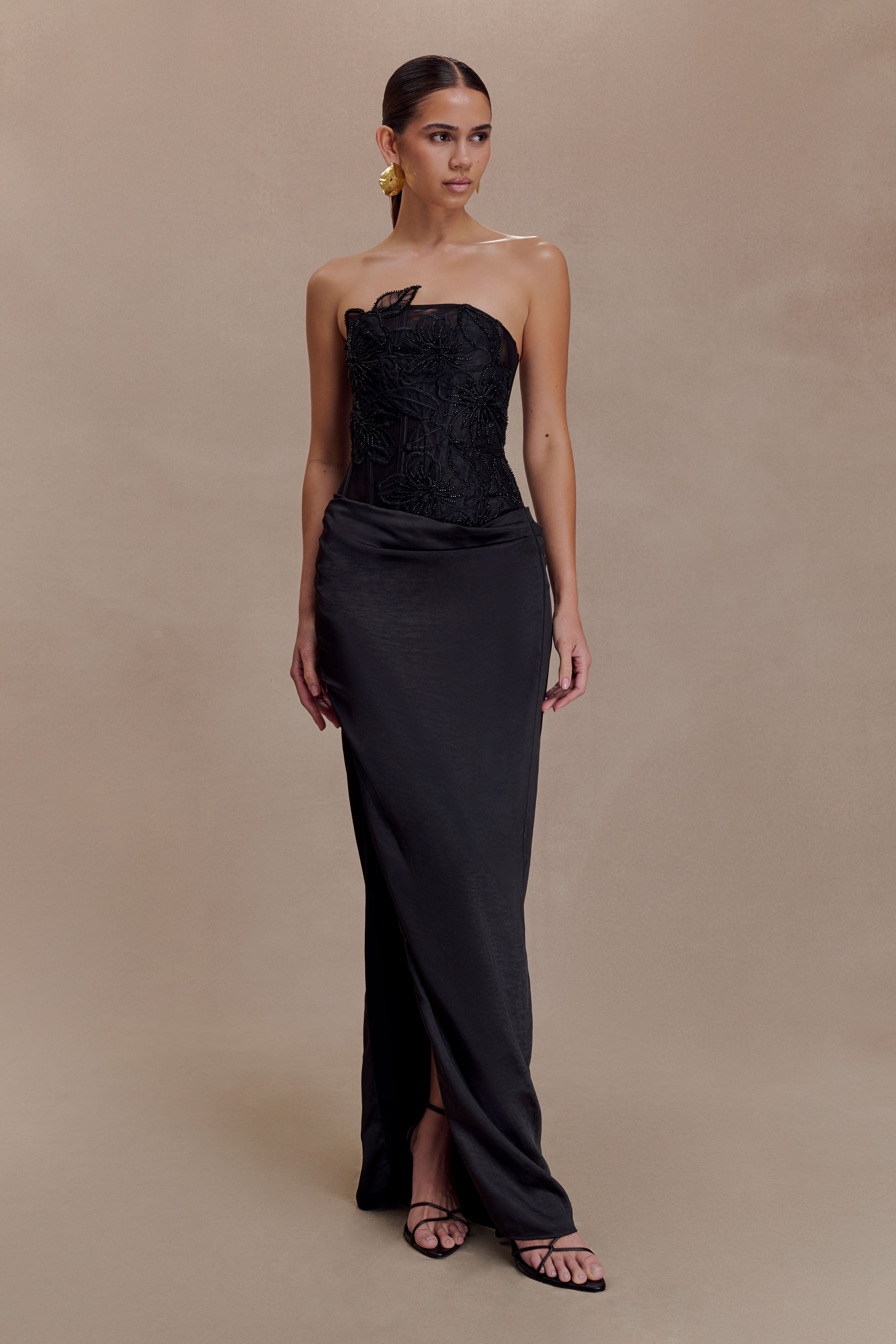 Alternative view of Asha Floral Mesh And Satin Maxi Dress - Black