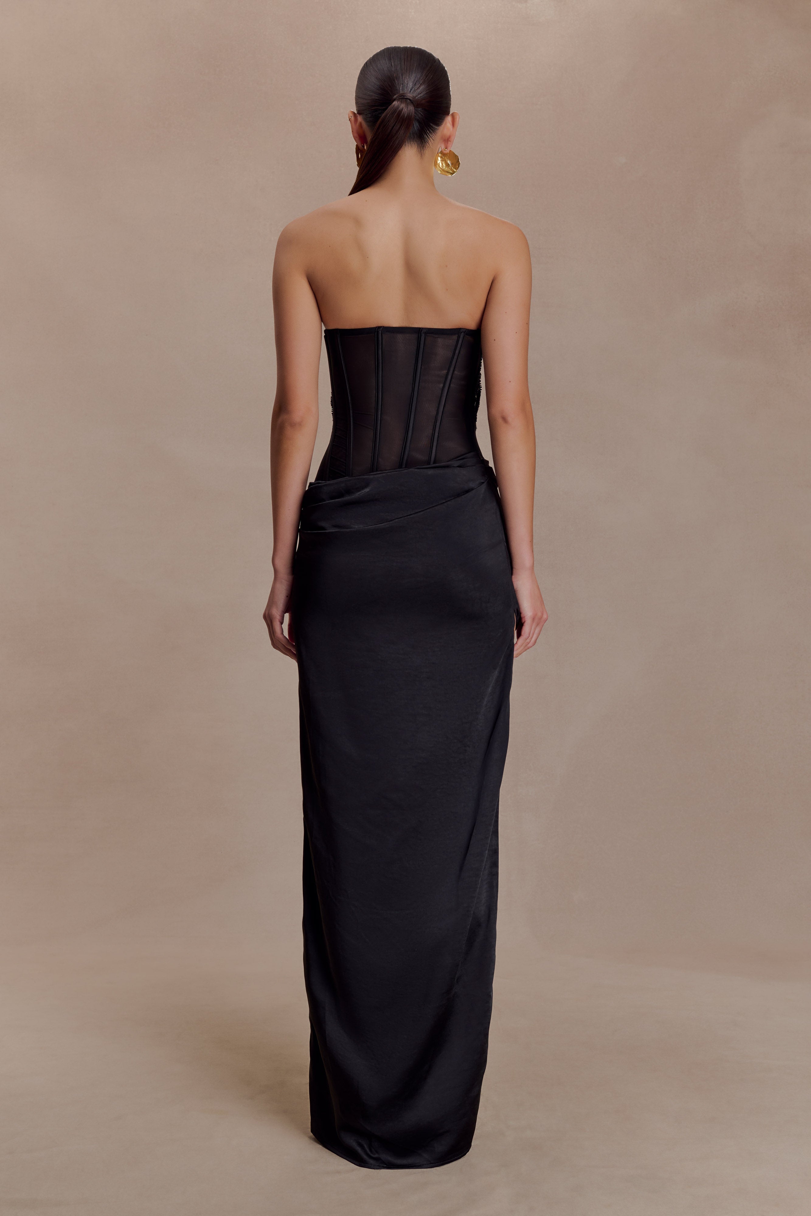 Asha Floral Mesh And Satin Maxi Dress - Black - Image 4
