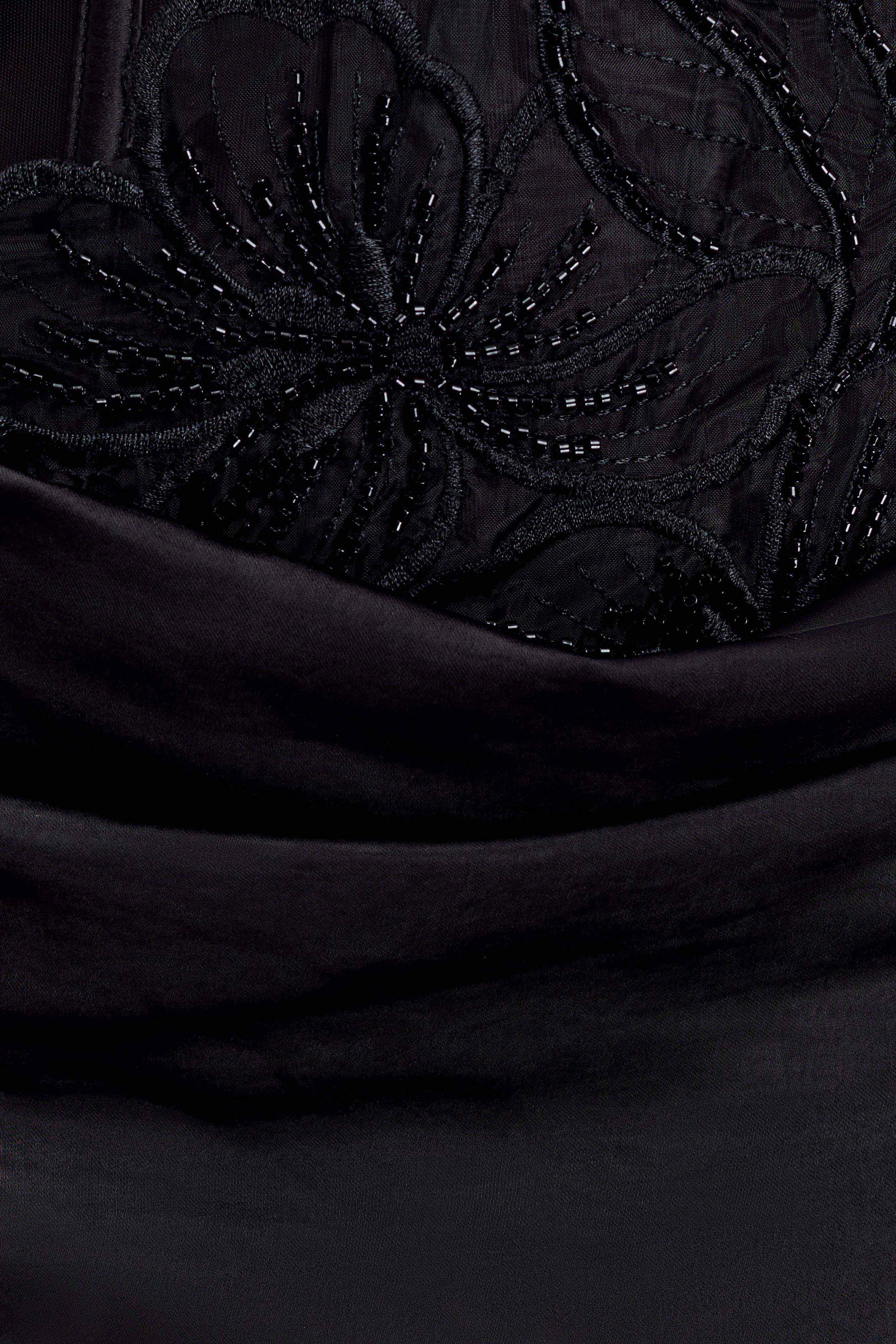 Asha Floral Mesh And Satin Maxi Dress - Black - Image 6