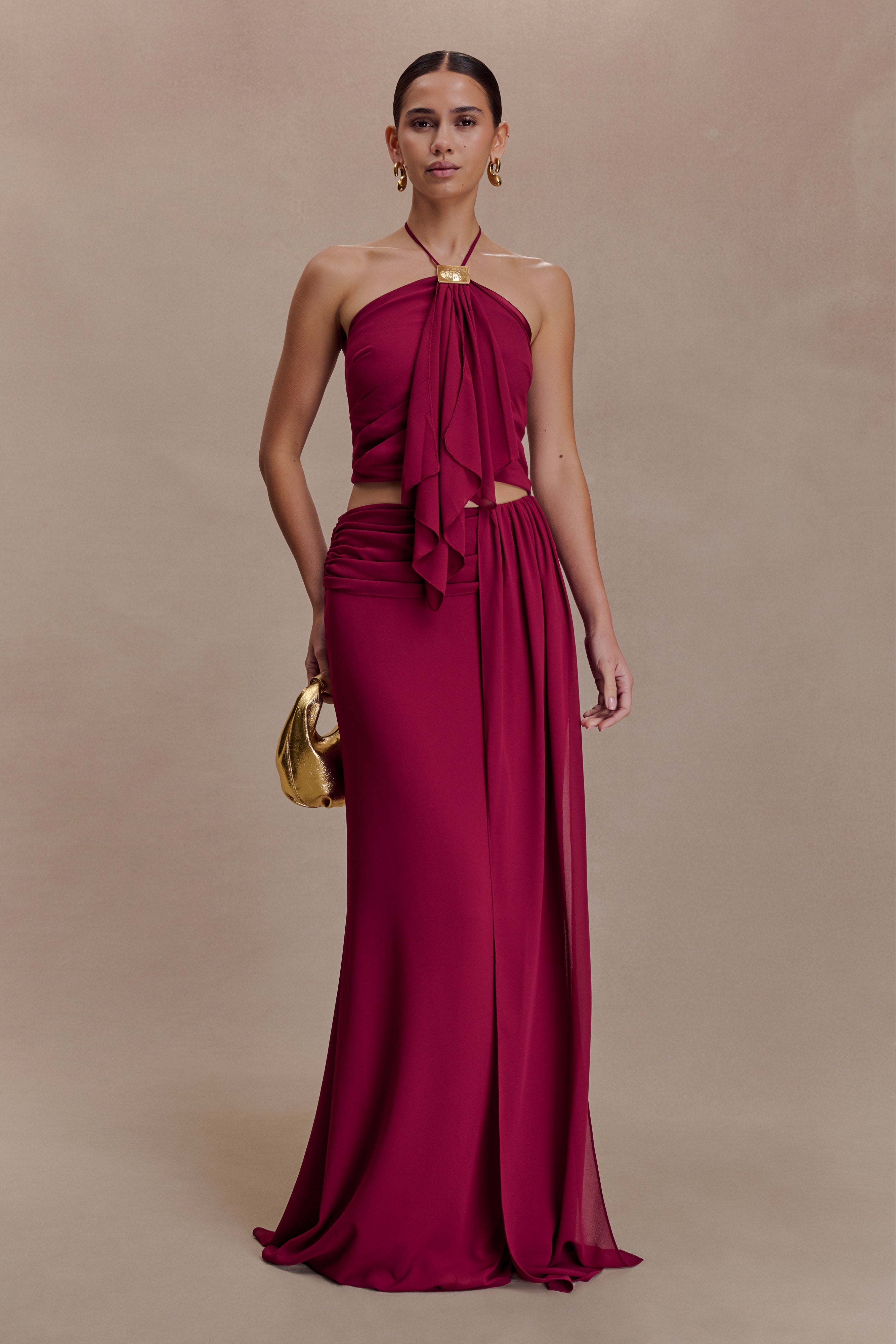 Celina Chiffon Halter Top With Hardware - Cherry Red - Image 4