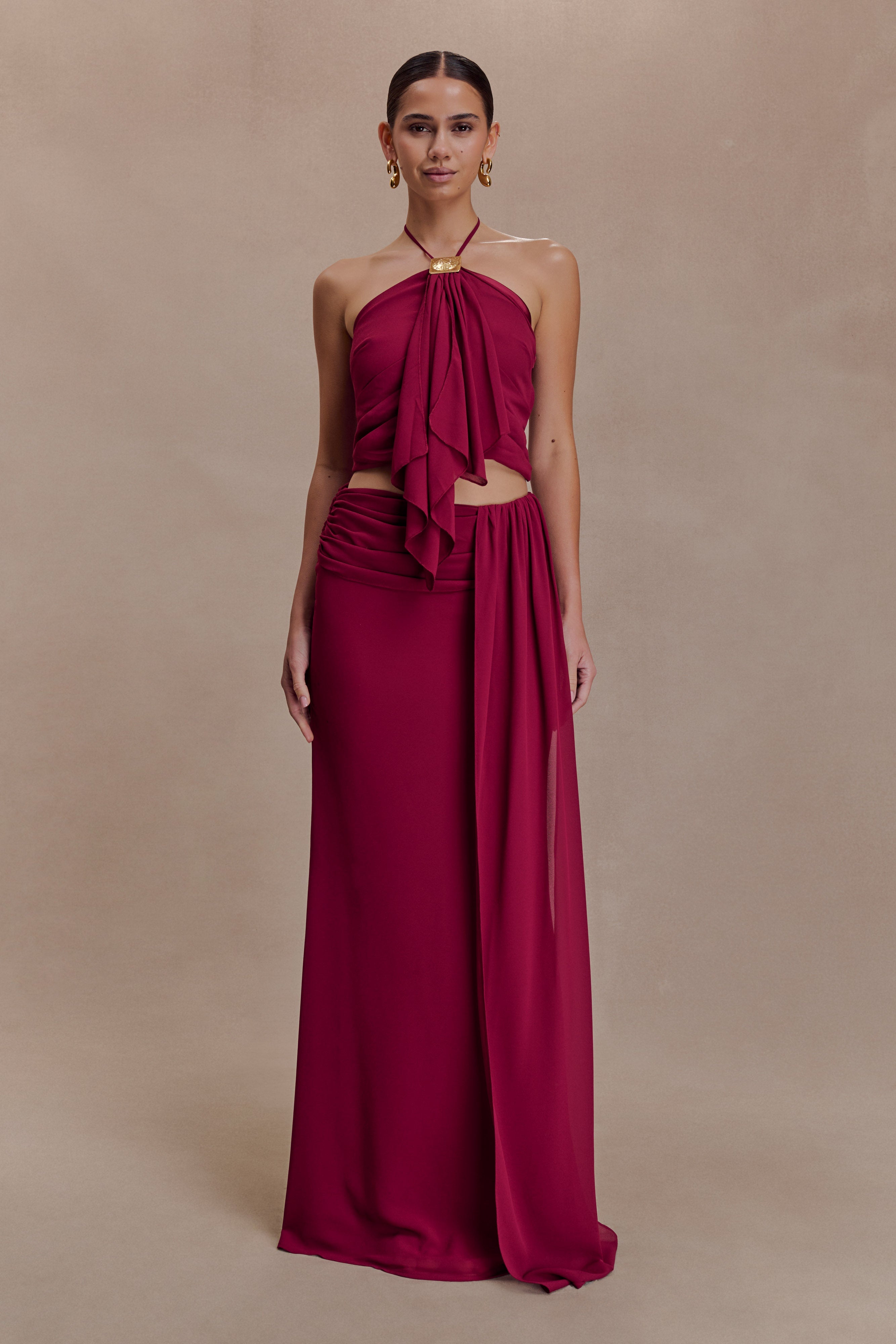Celina Chiffon Halter Top With Hardware - Cherry Red - Image 6