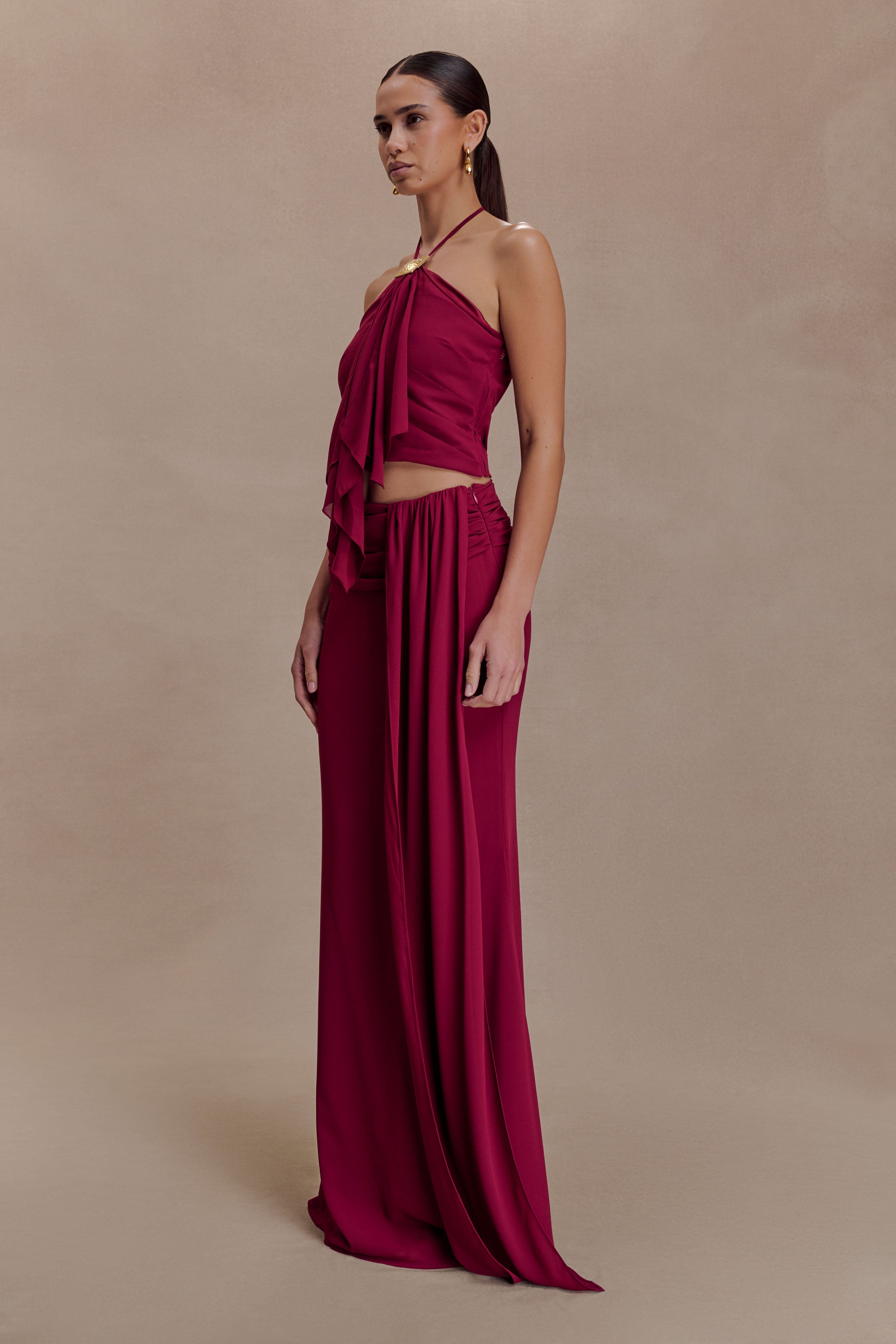Celina Chiffon Overlay Maxi Skirt - Cherry Red - Image 5