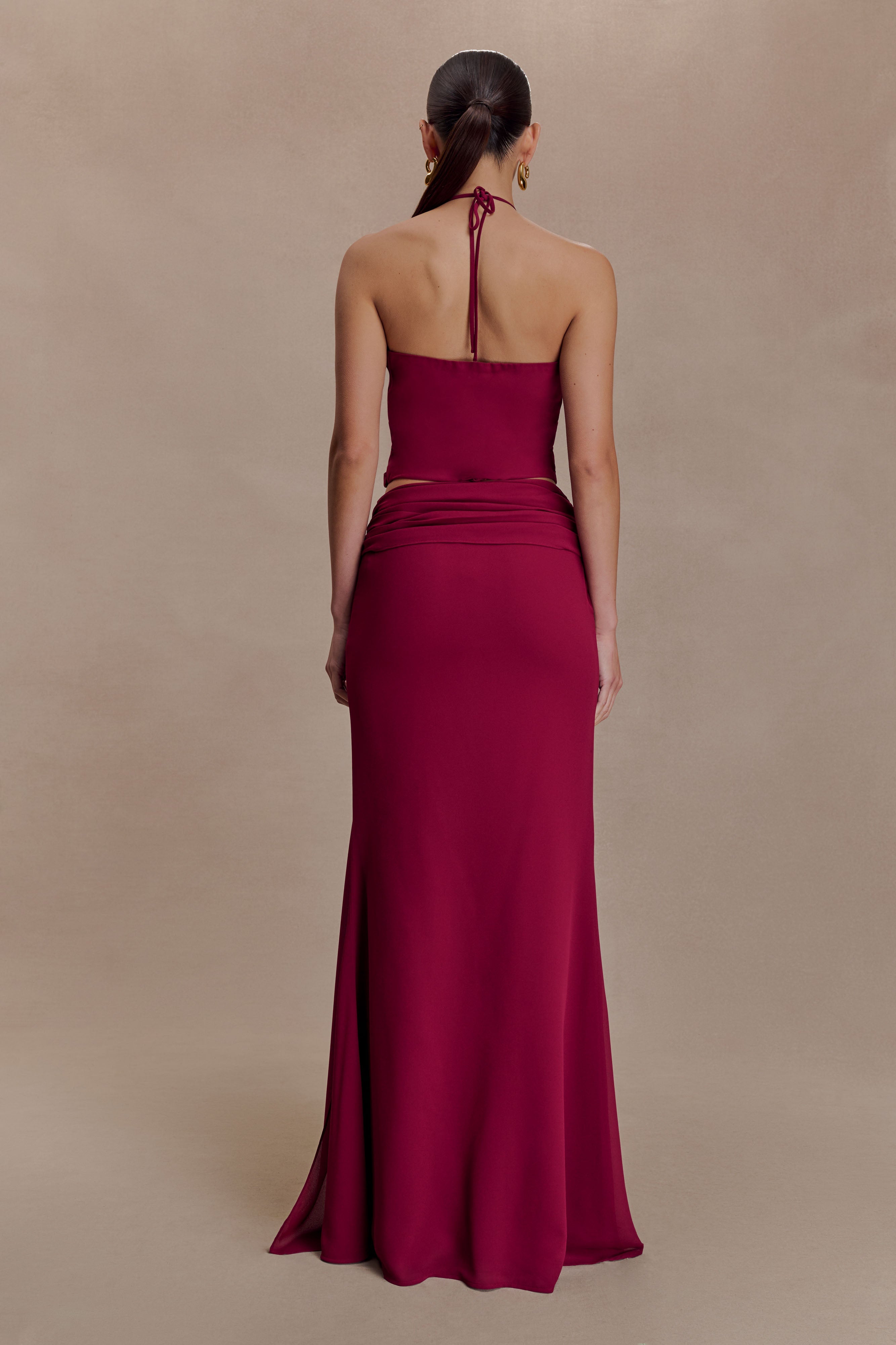 Alternative view of Celina Chiffon Overlay Maxi Skirt - Cherry Red