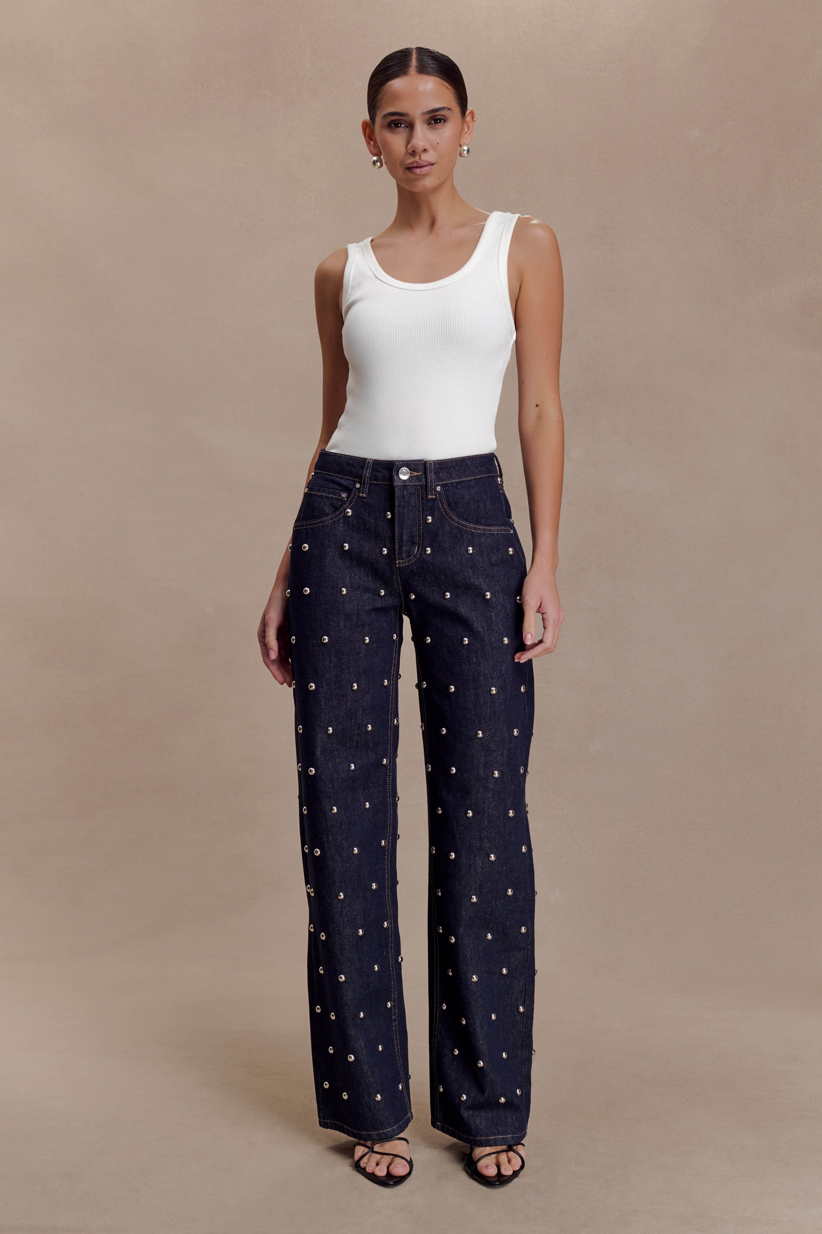 Alternative view of Alima Mid Rise Stud Denim Jeans - Washed Indigo Blue