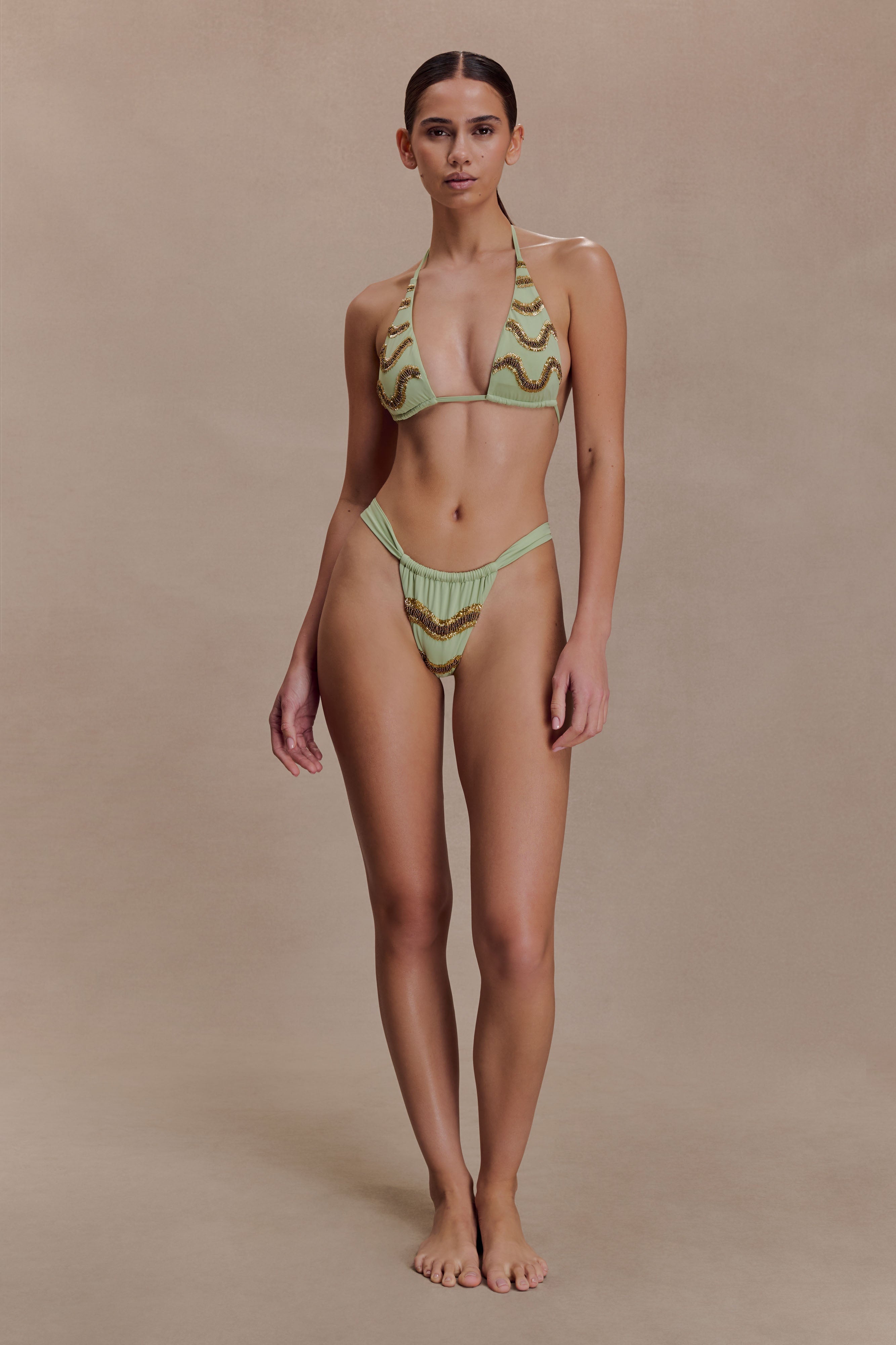 Robyn Beaded Triangle Bikini Top - Sage - Image 9