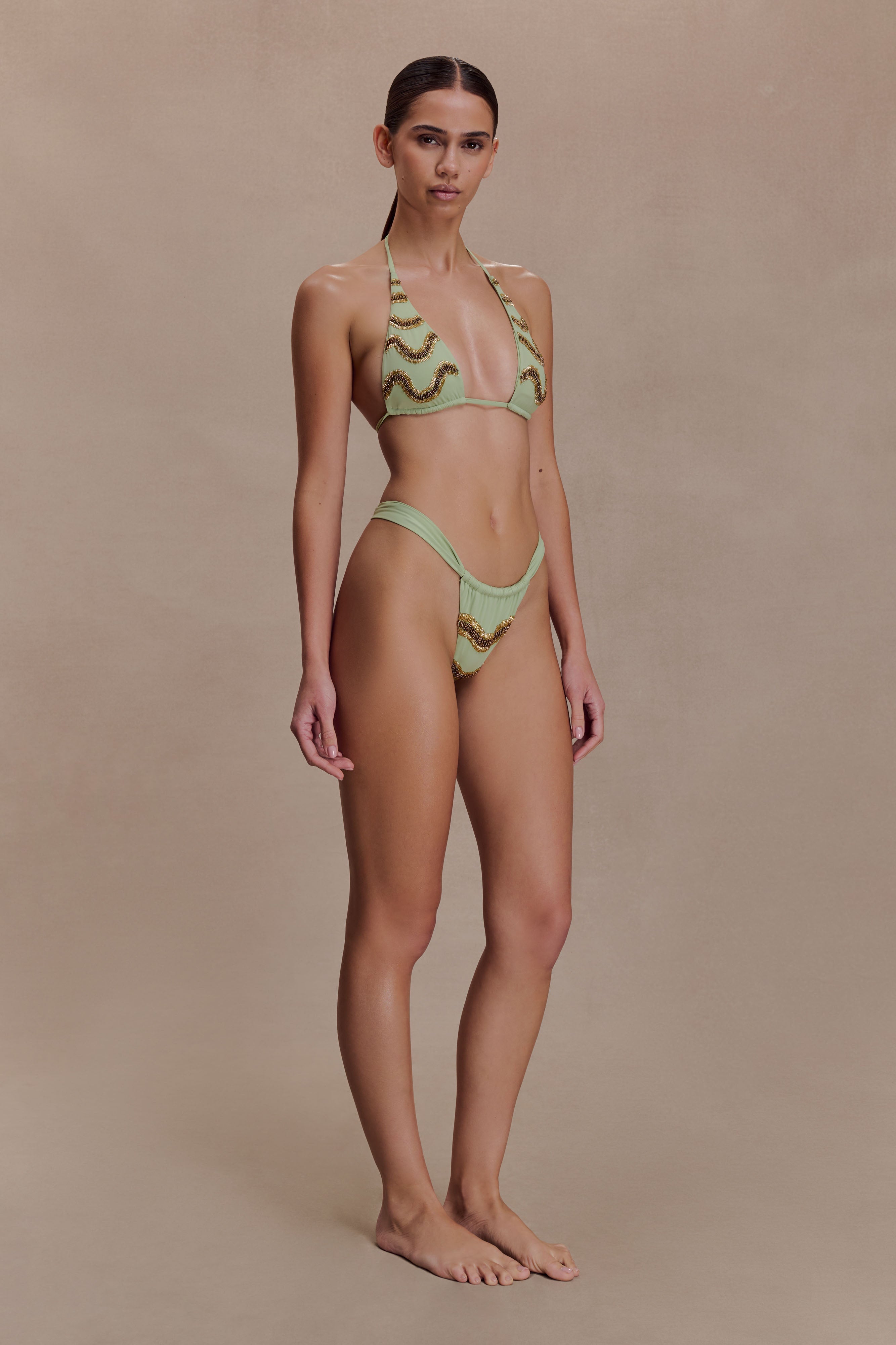 Robyn Beaded Triangle Bikini Top - Sage - Image 8
