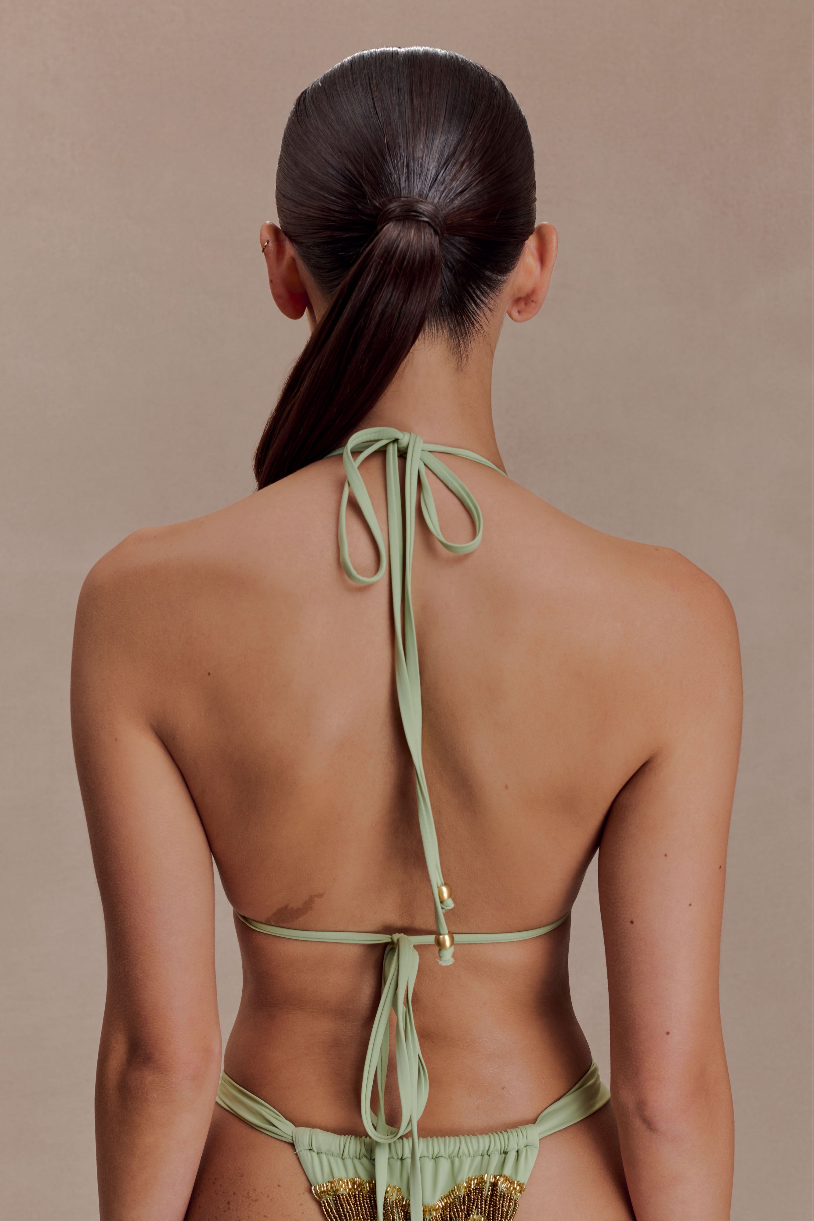 Robyn Beaded Triangle Bikini Top - Sage - Image 4
