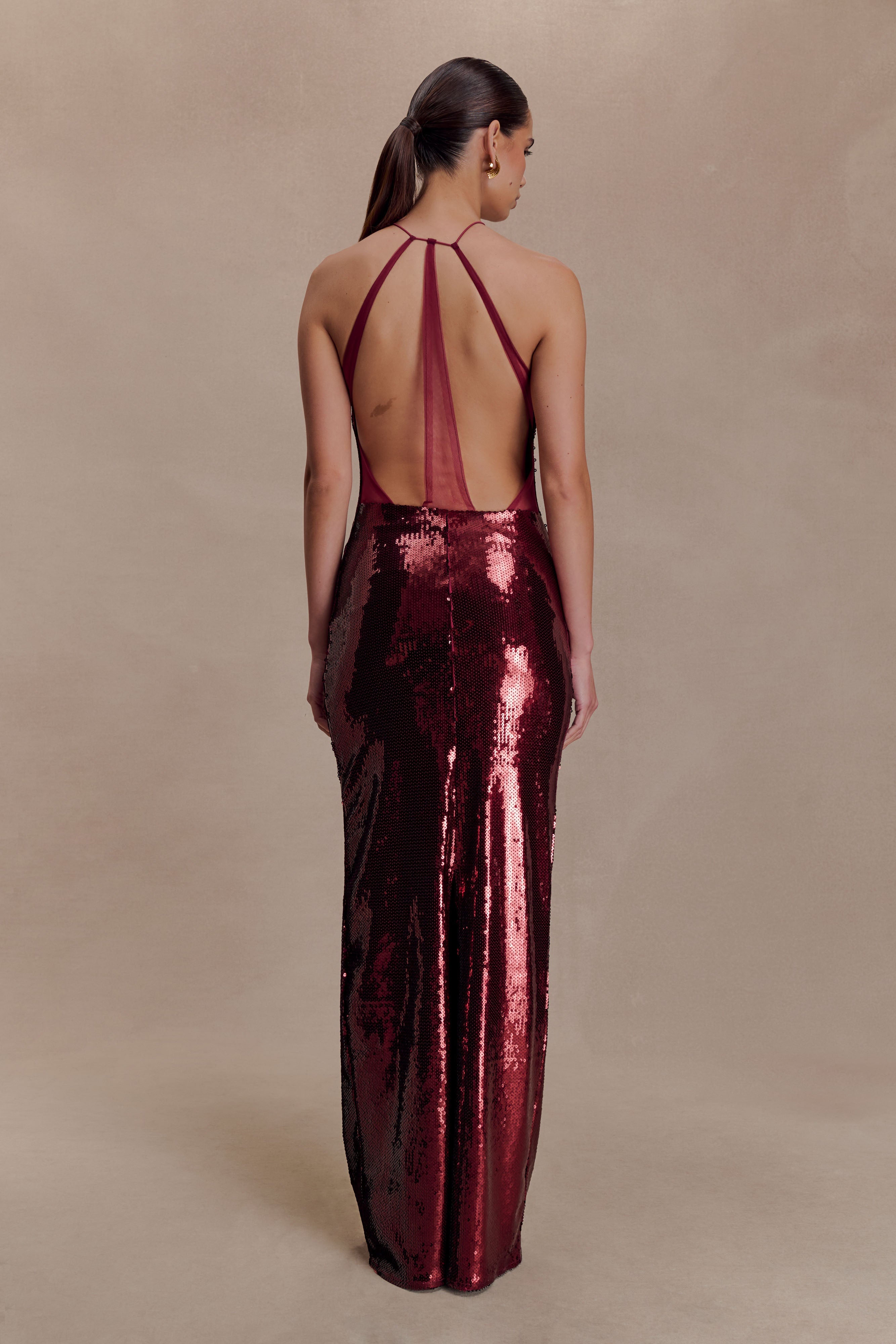 Baldwin Sequin Cut Out Maxi Dress - Mahogany - Image 4