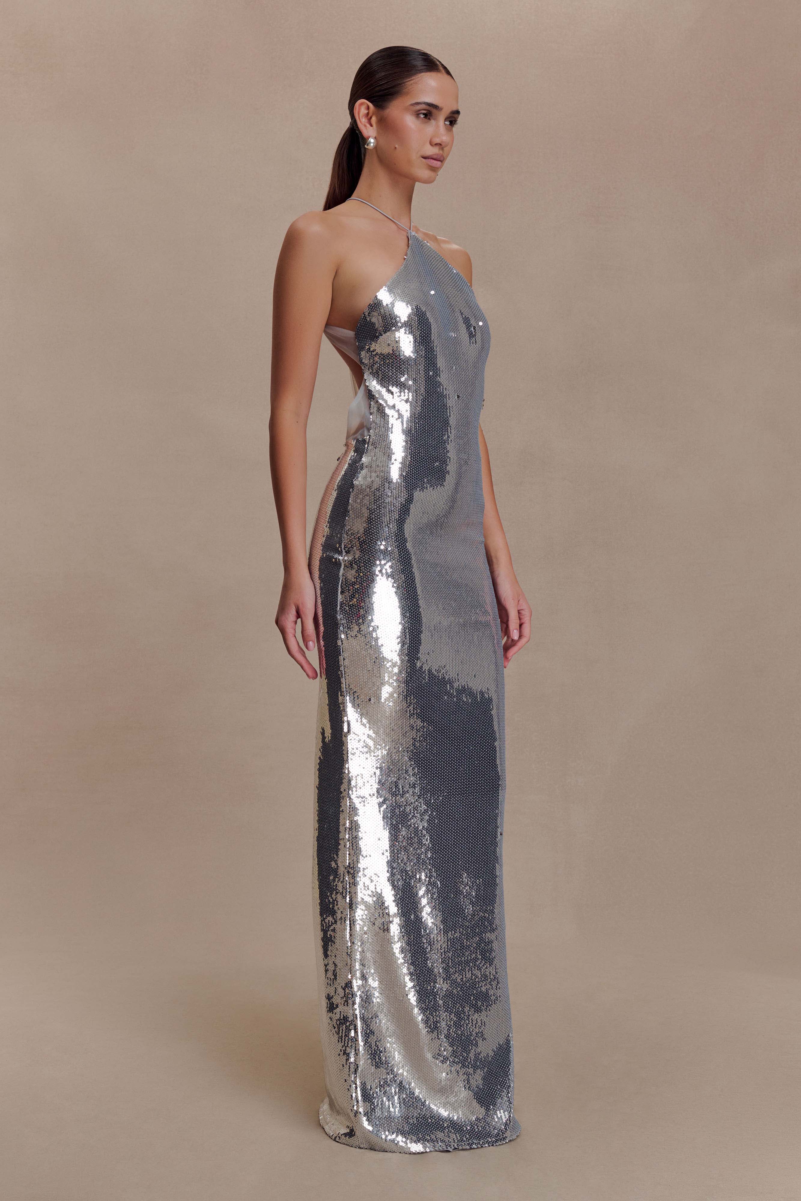 Baldwin Sequin Cut Out Maxi Dress - Silver - Image 9