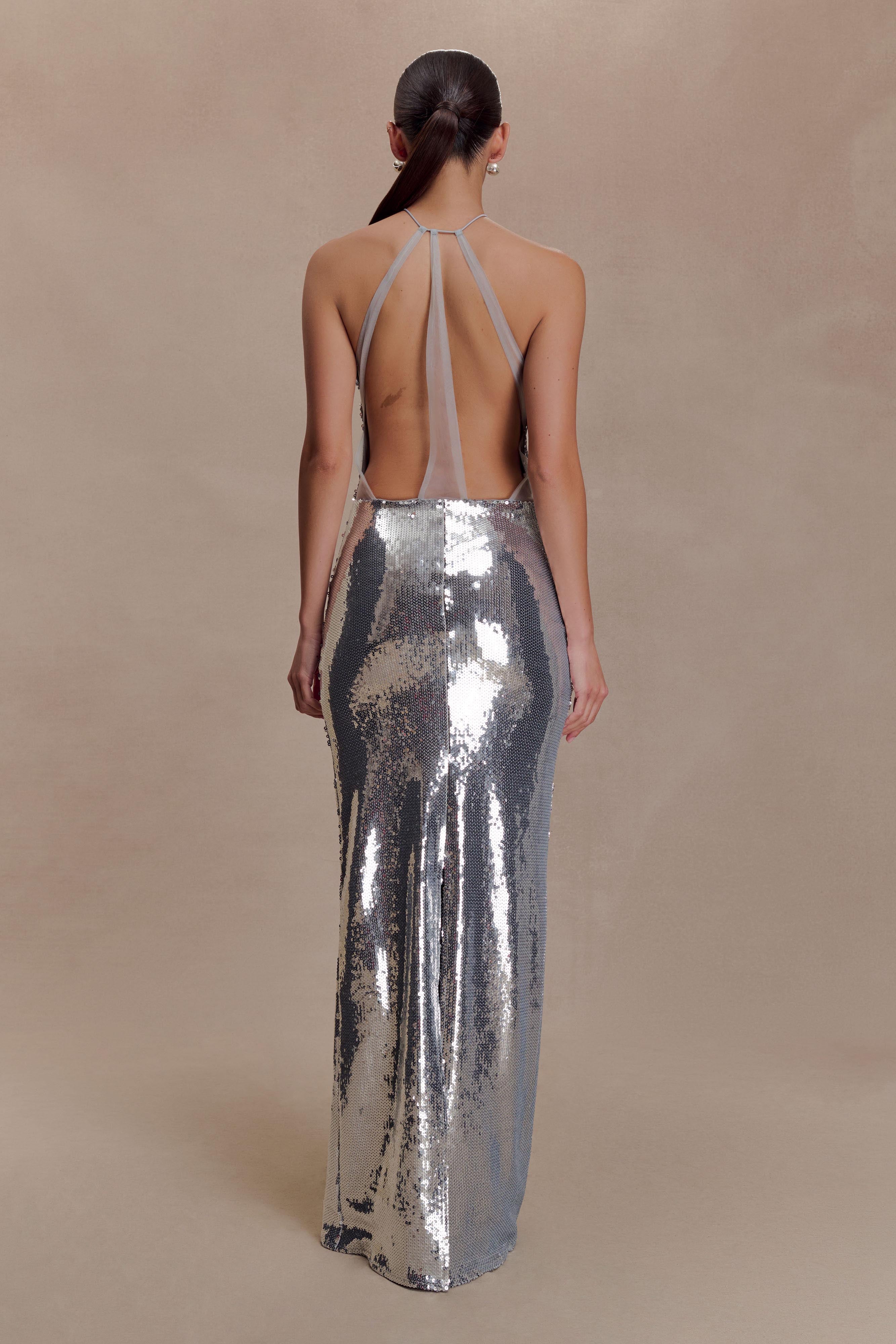 Baldwin Sequin Cut Out Maxi Dress - Silver - Image 7