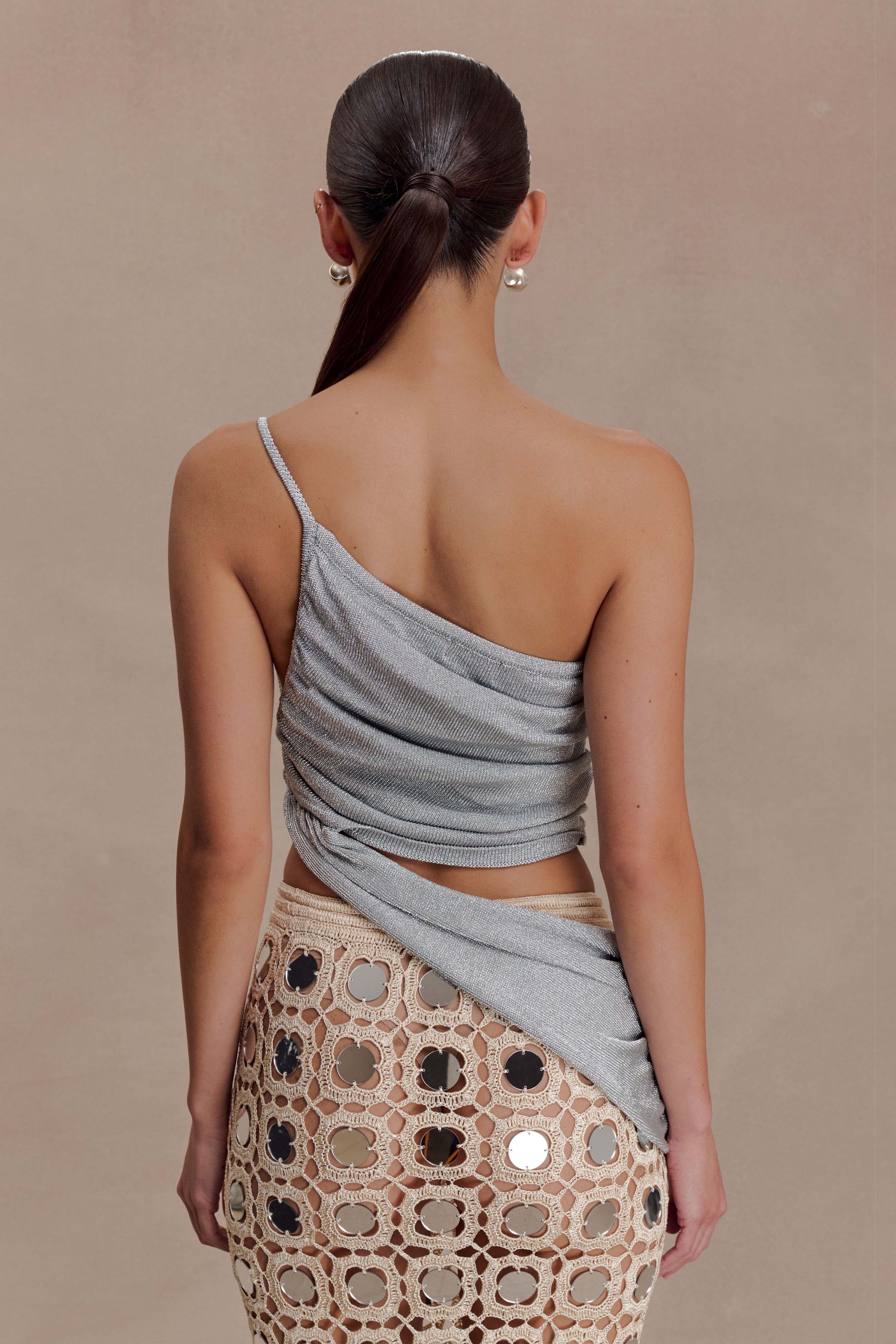 Corah Lurex Drape Knit Top - Silver - Image 6