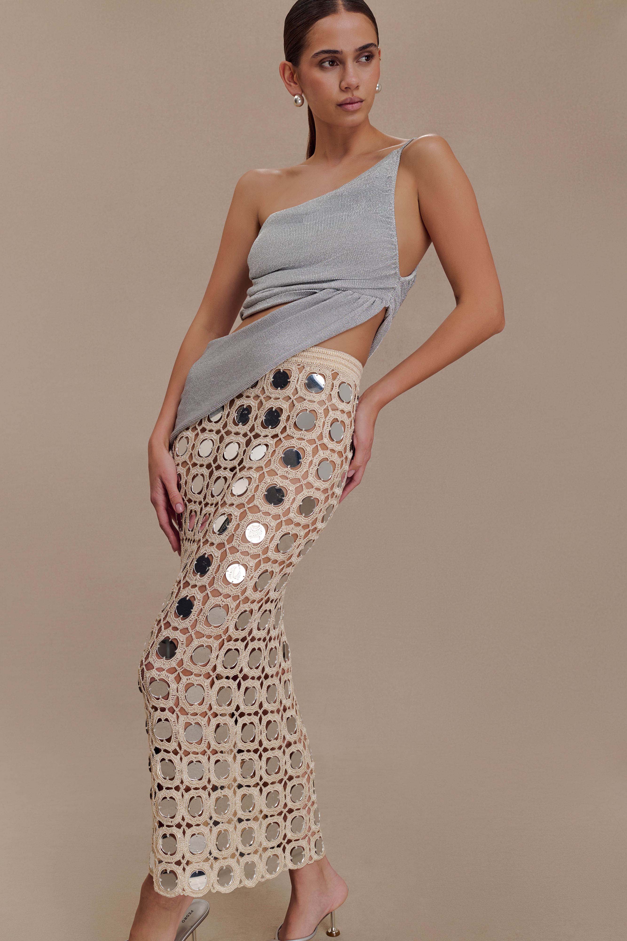 Alternative view of Noel Mirror Knit Midi Skirt - Beige