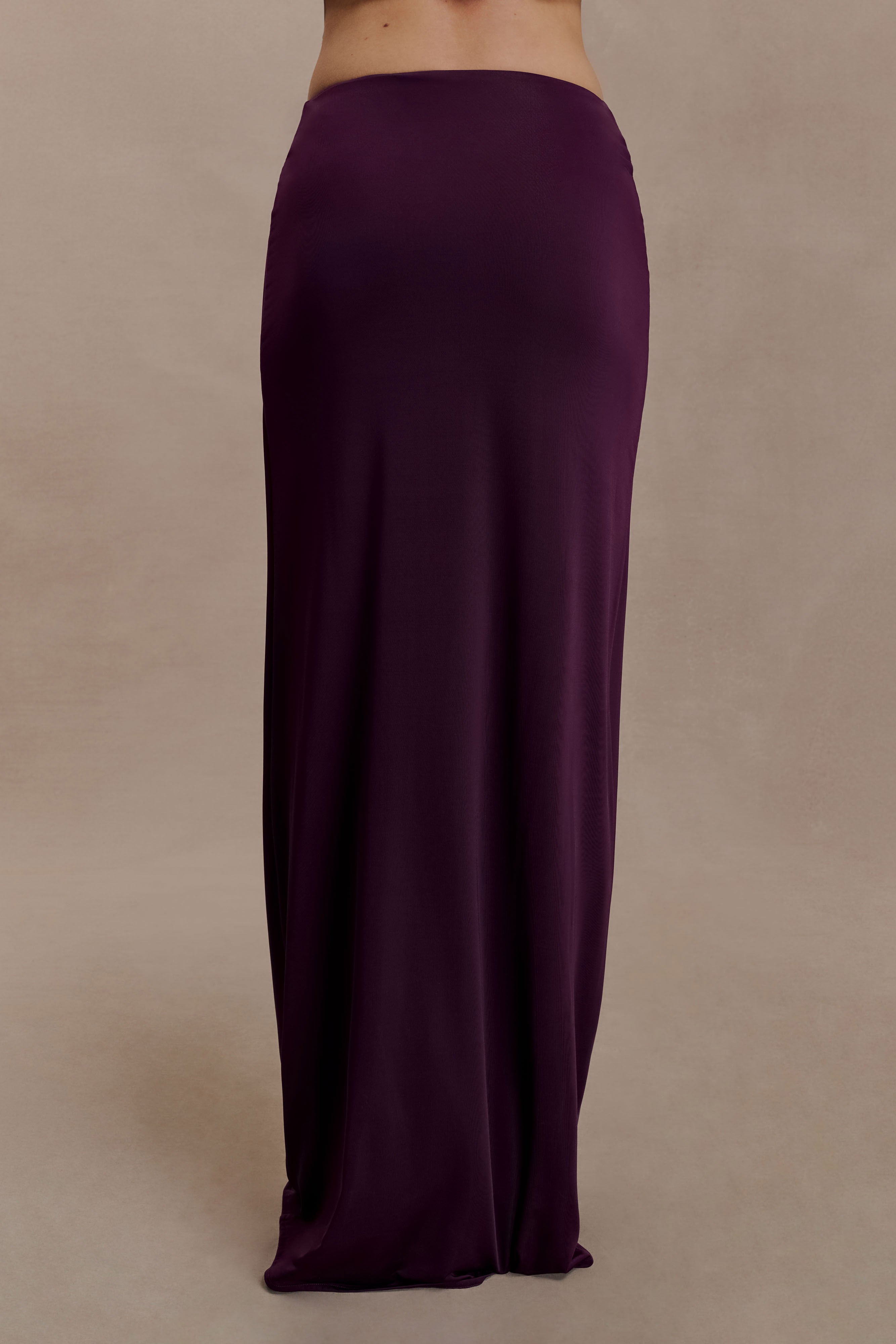 Erina Slinky Ruched Maxi Skirt With Hardware - Aubergine - Image 5