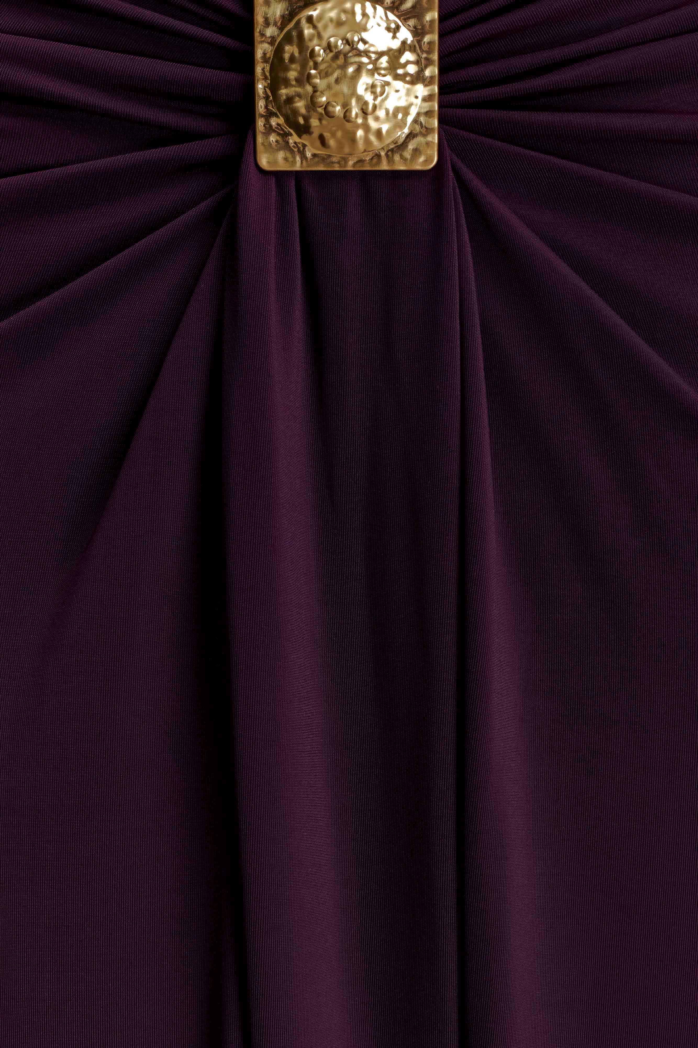 Erina Slinky Ruched Maxi Skirt With Hardware - Aubergine - Image 7