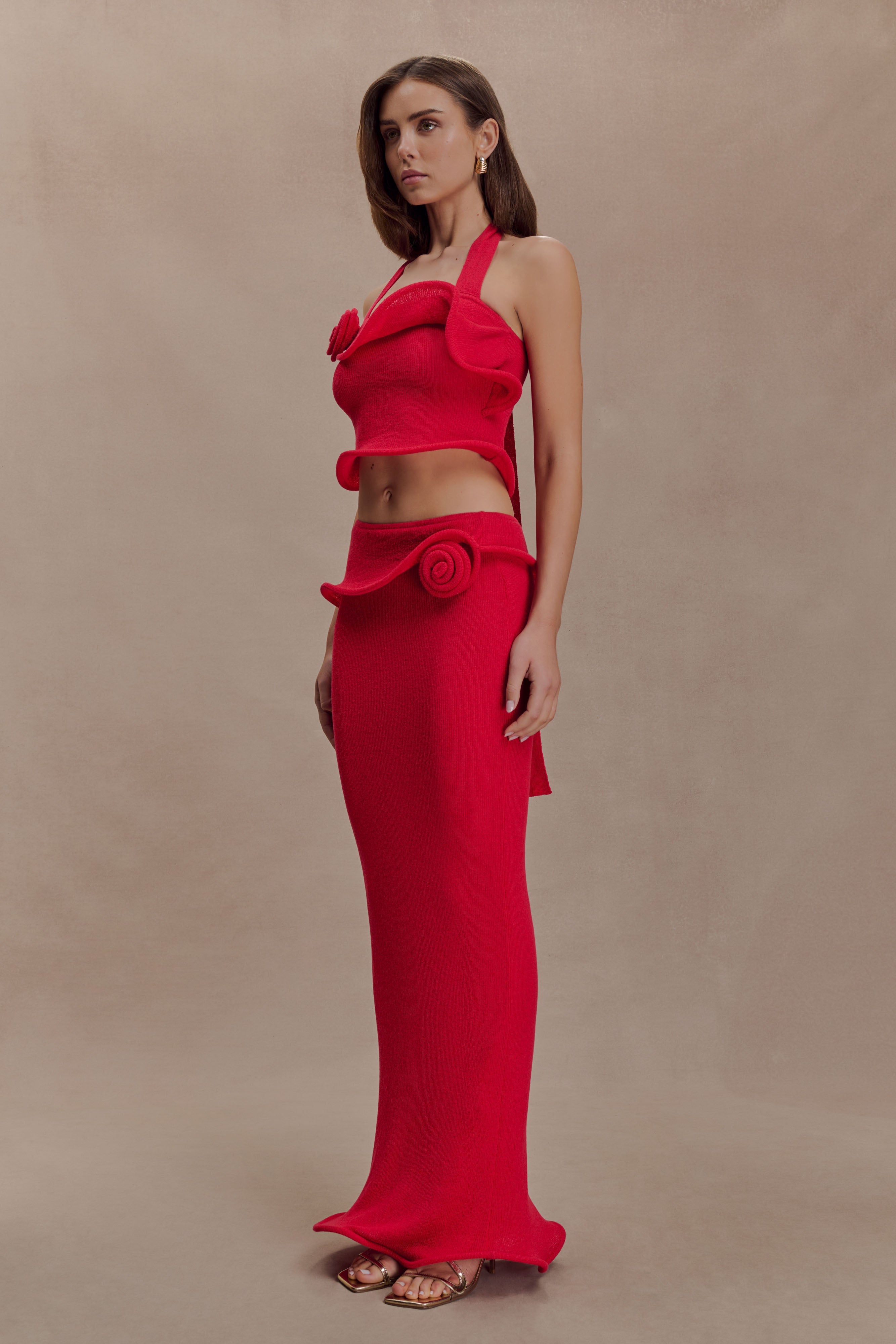 Samira Knit Wired Maxi Skirt - Red - Image 3