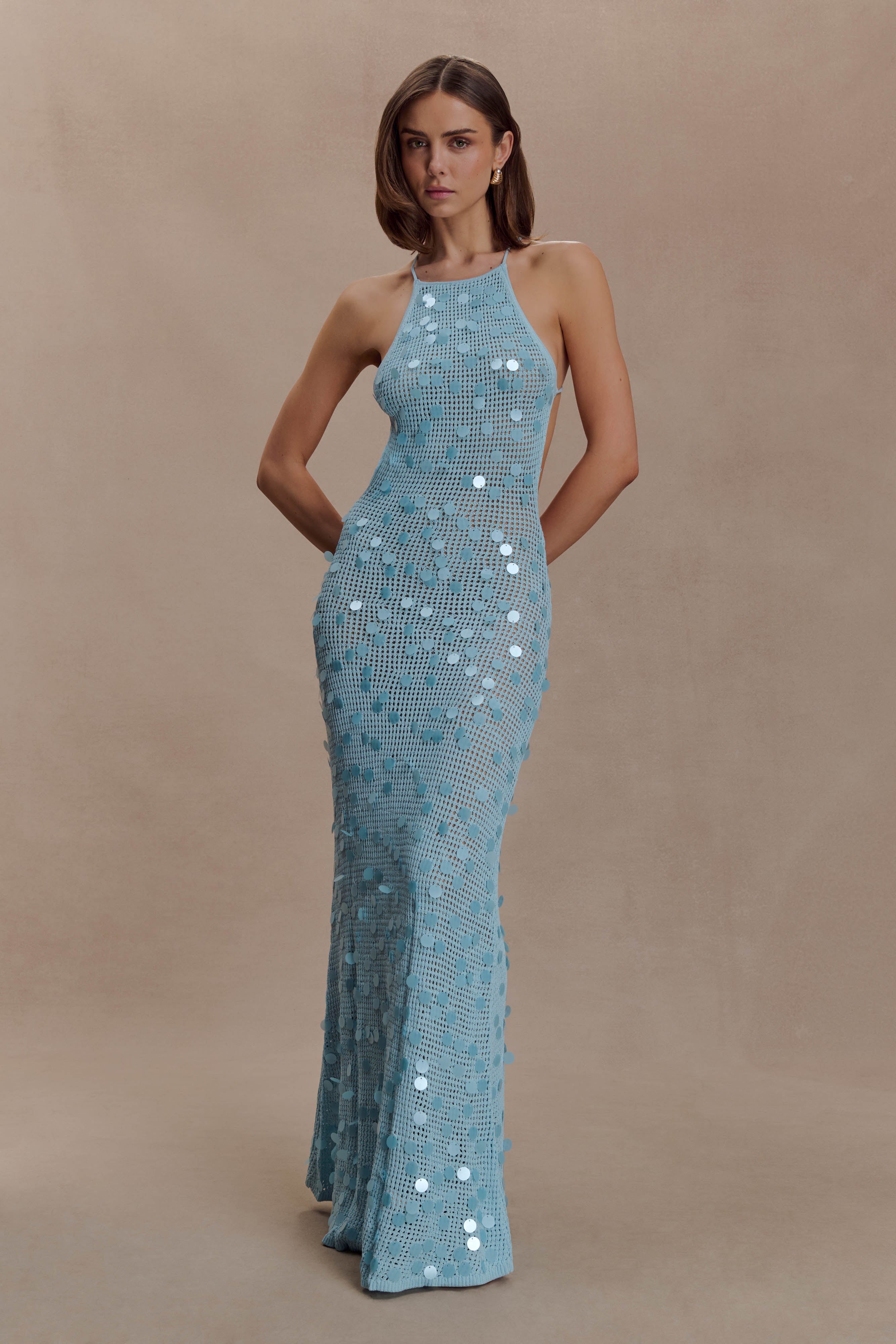 Alternative view of Carmen Crochet Sequin Maxi Open Back Dress - Blue