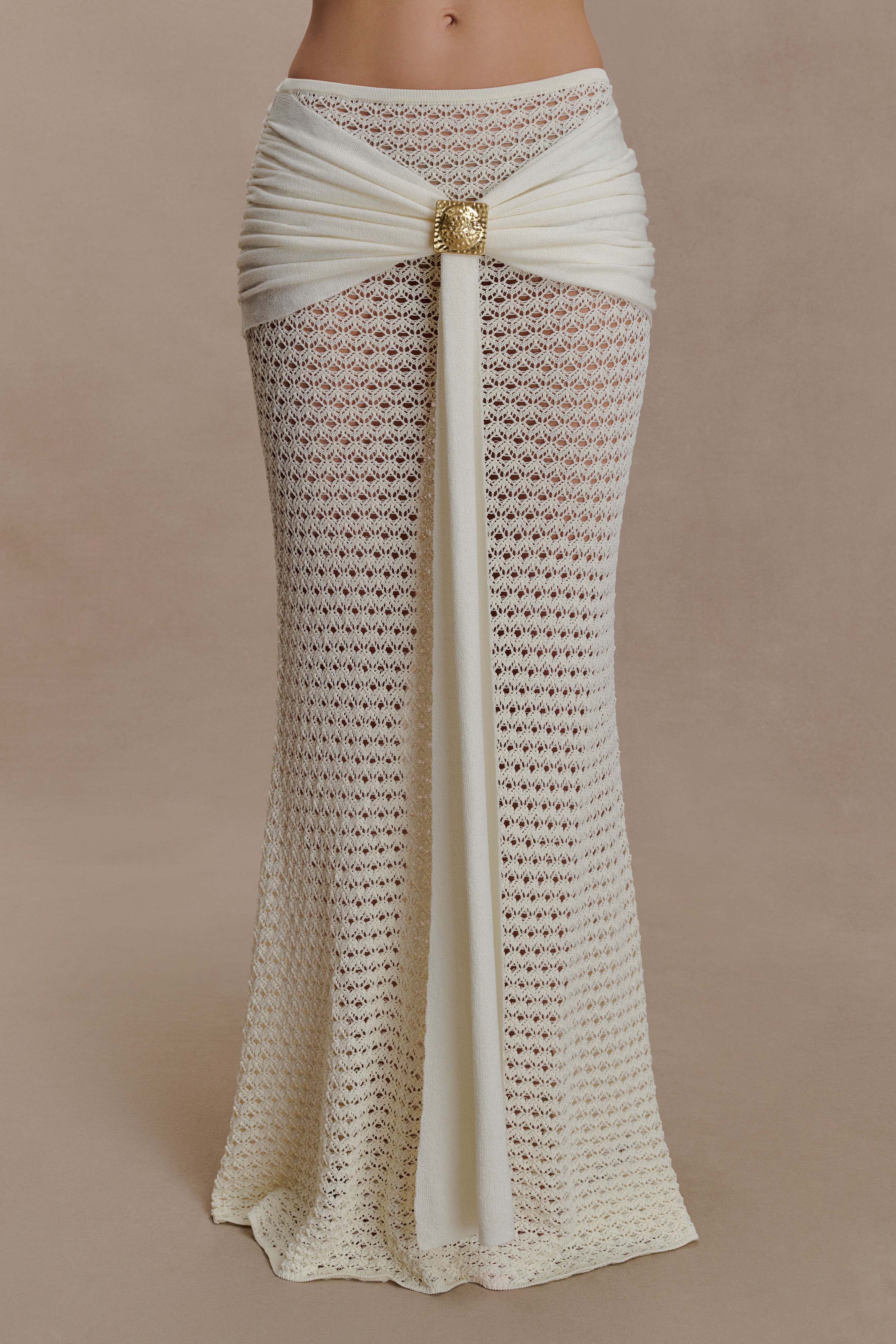 Mania Crochet Maxi Skirt With Hardware - Ivory - Image 7