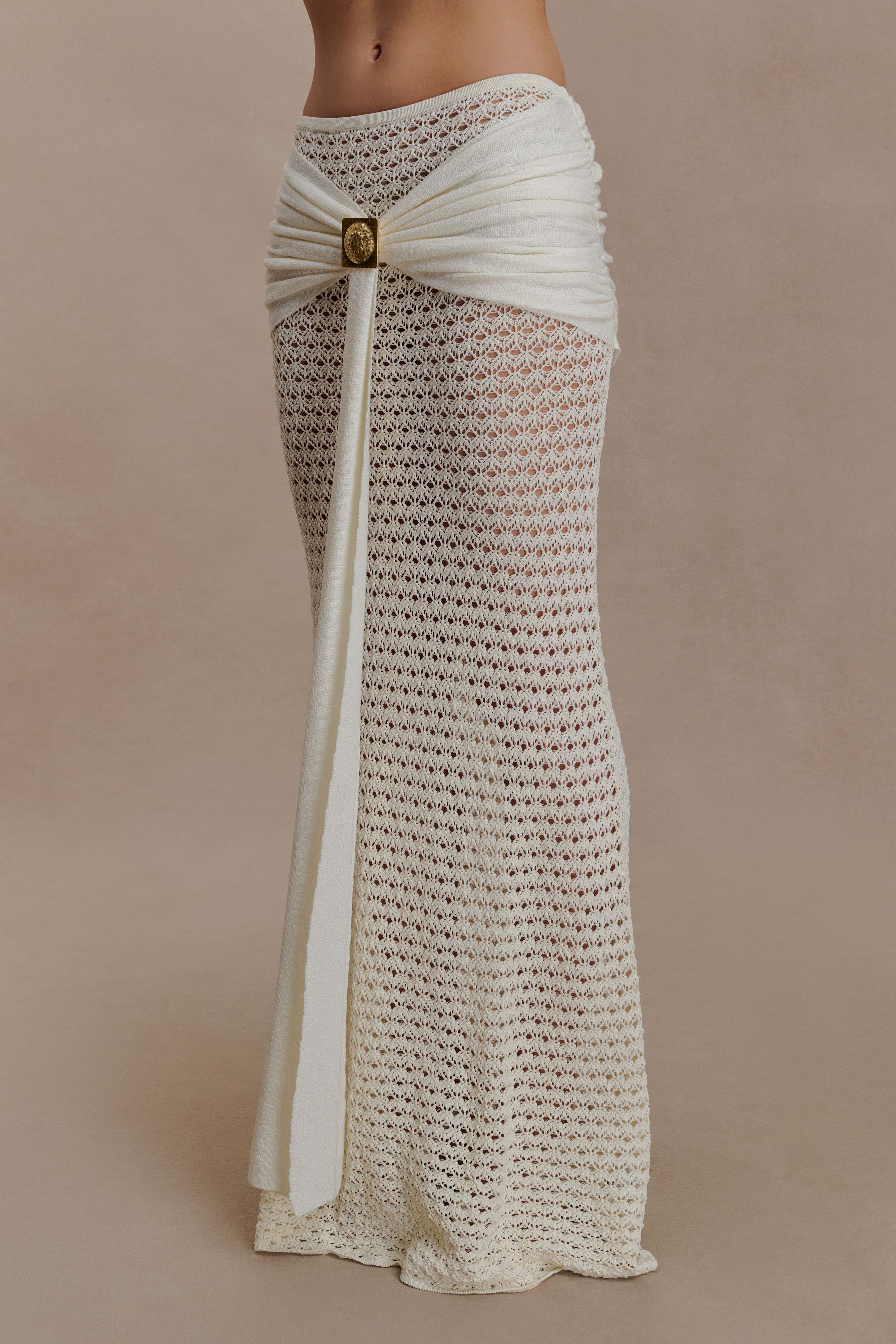 Mania Crochet Maxi Skirt With Hardware - Ivory - Image 4