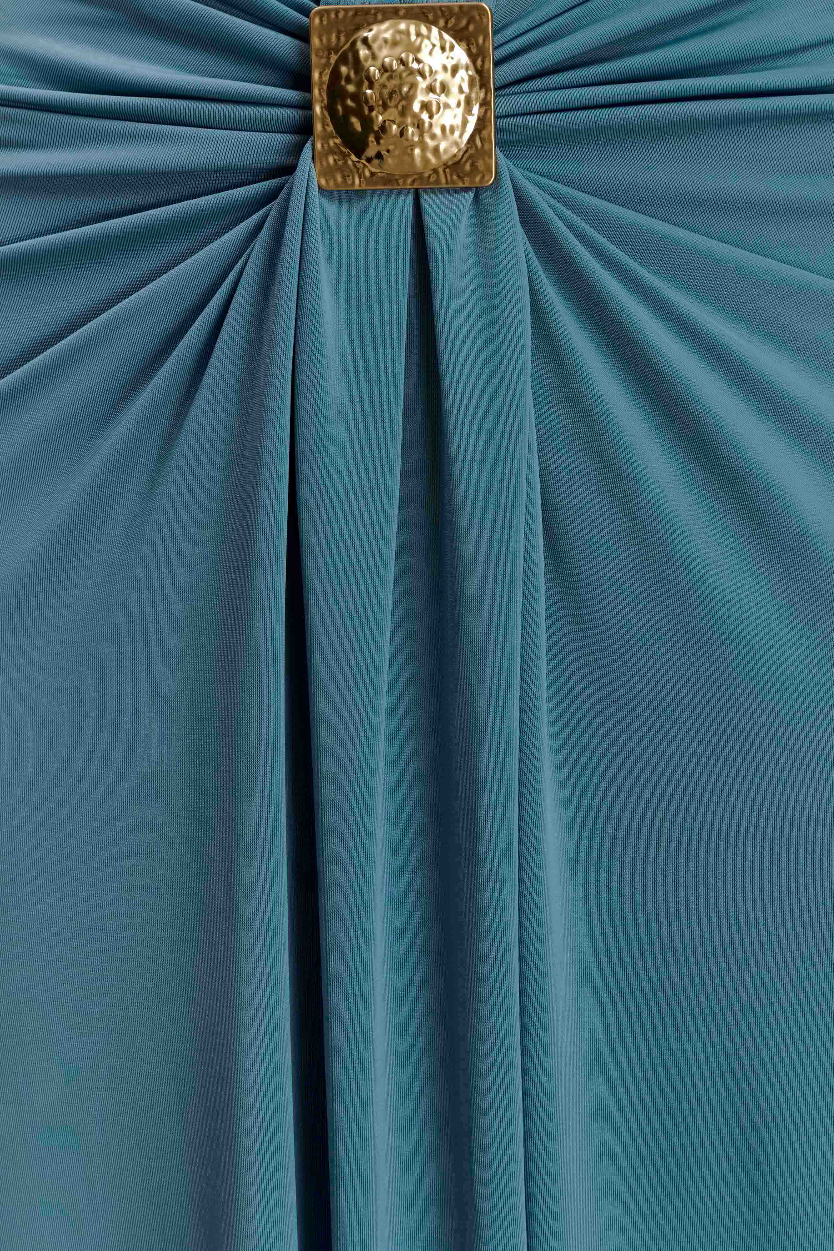 Erina Slinky Ruched Maxi Skirt With Hardware - Teal - Image 5