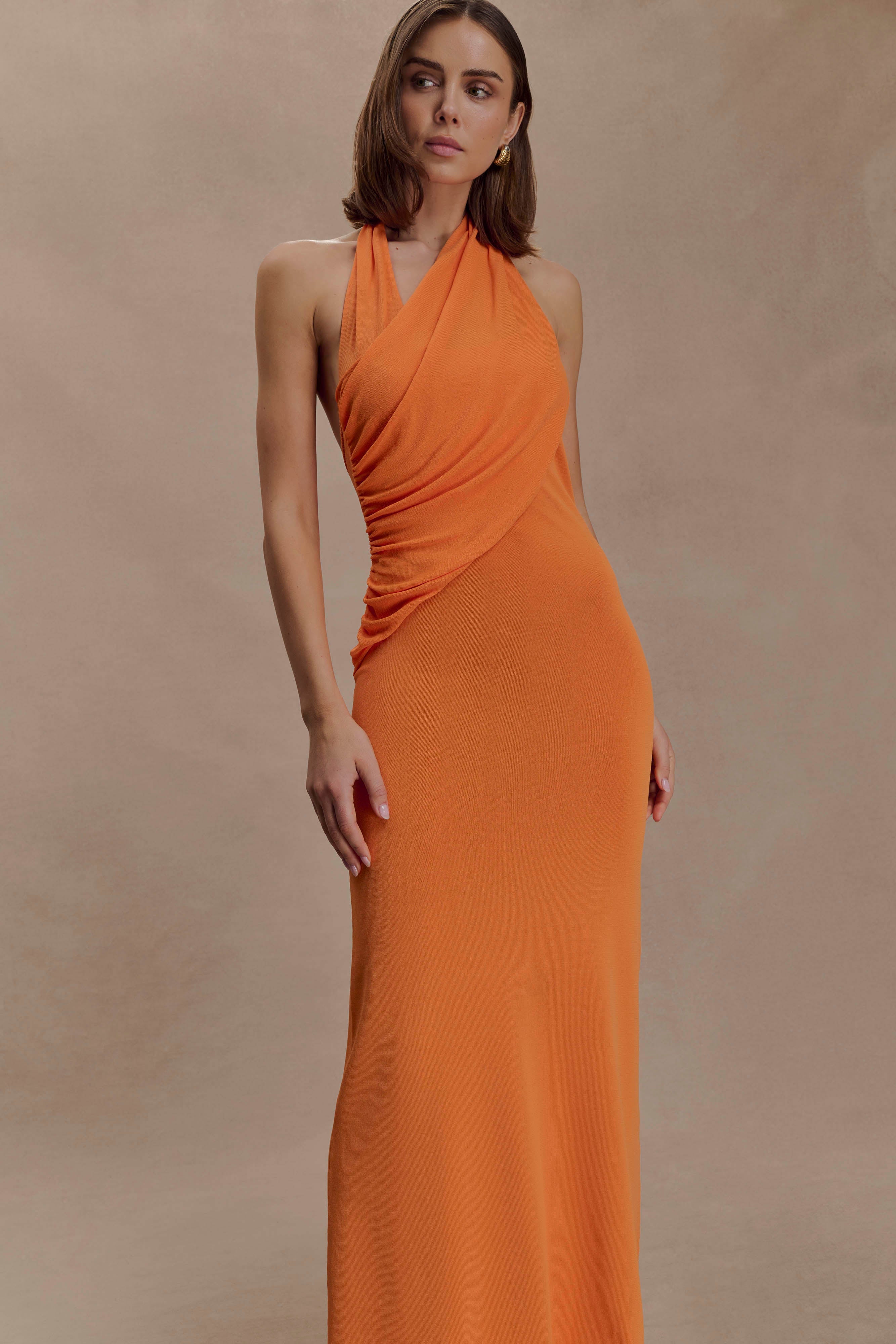 Elma Halter Knit Maxi Dress - Orange - Image 3