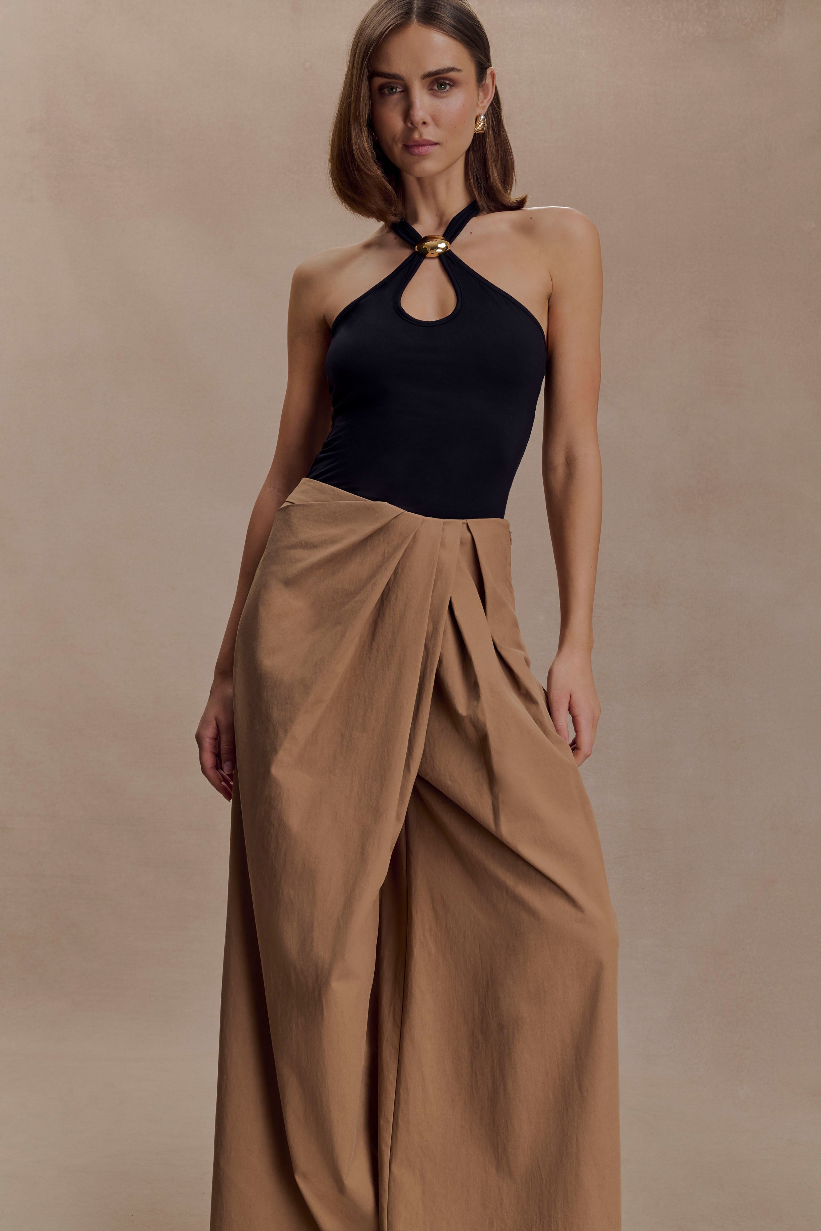 Owen Draped Wide Leg Pants - Mocha - Image 3