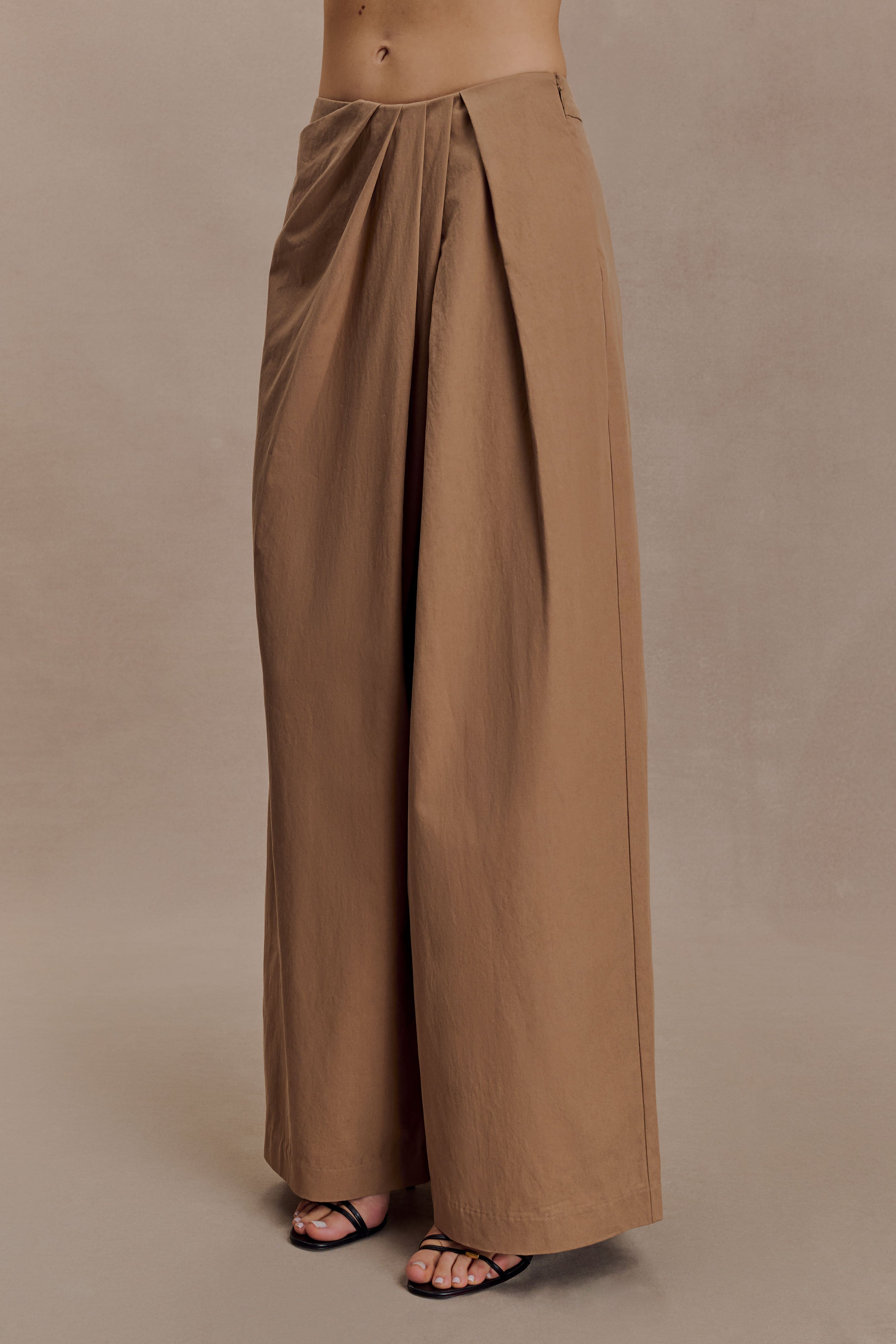 Owen Draped Wide Leg Pants - Mocha - Image 4